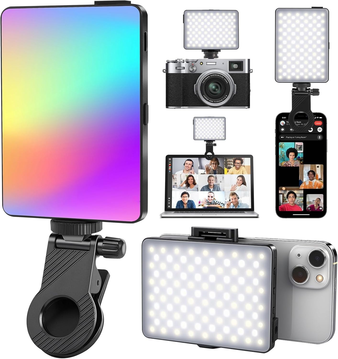 Video Light, Pocket LED On-Camera Video Lights, 3000-9900K 360 Full Color 20 L