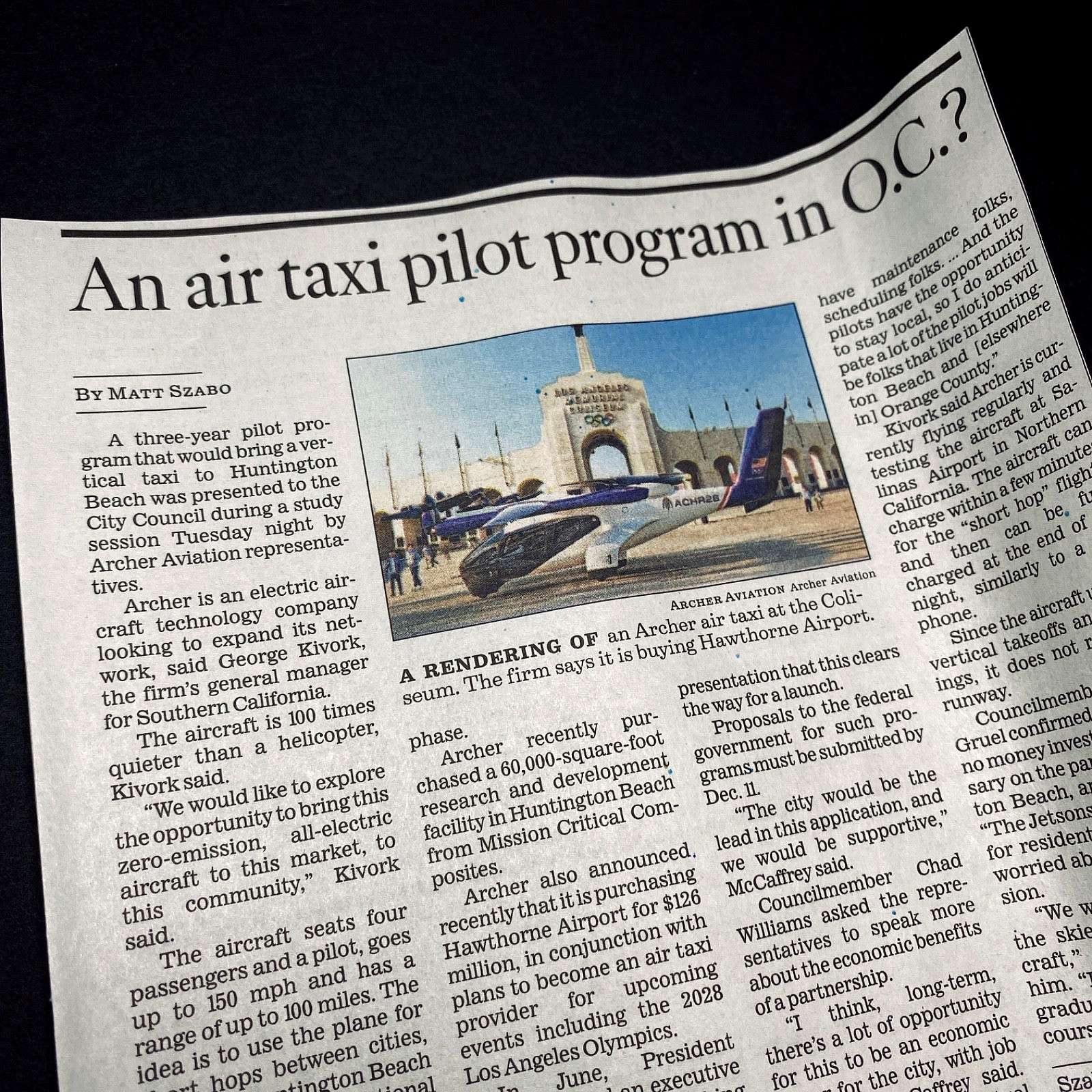 Print Article 2025 Aircraft Electric Technology Aviation Fly LA Times Collectors