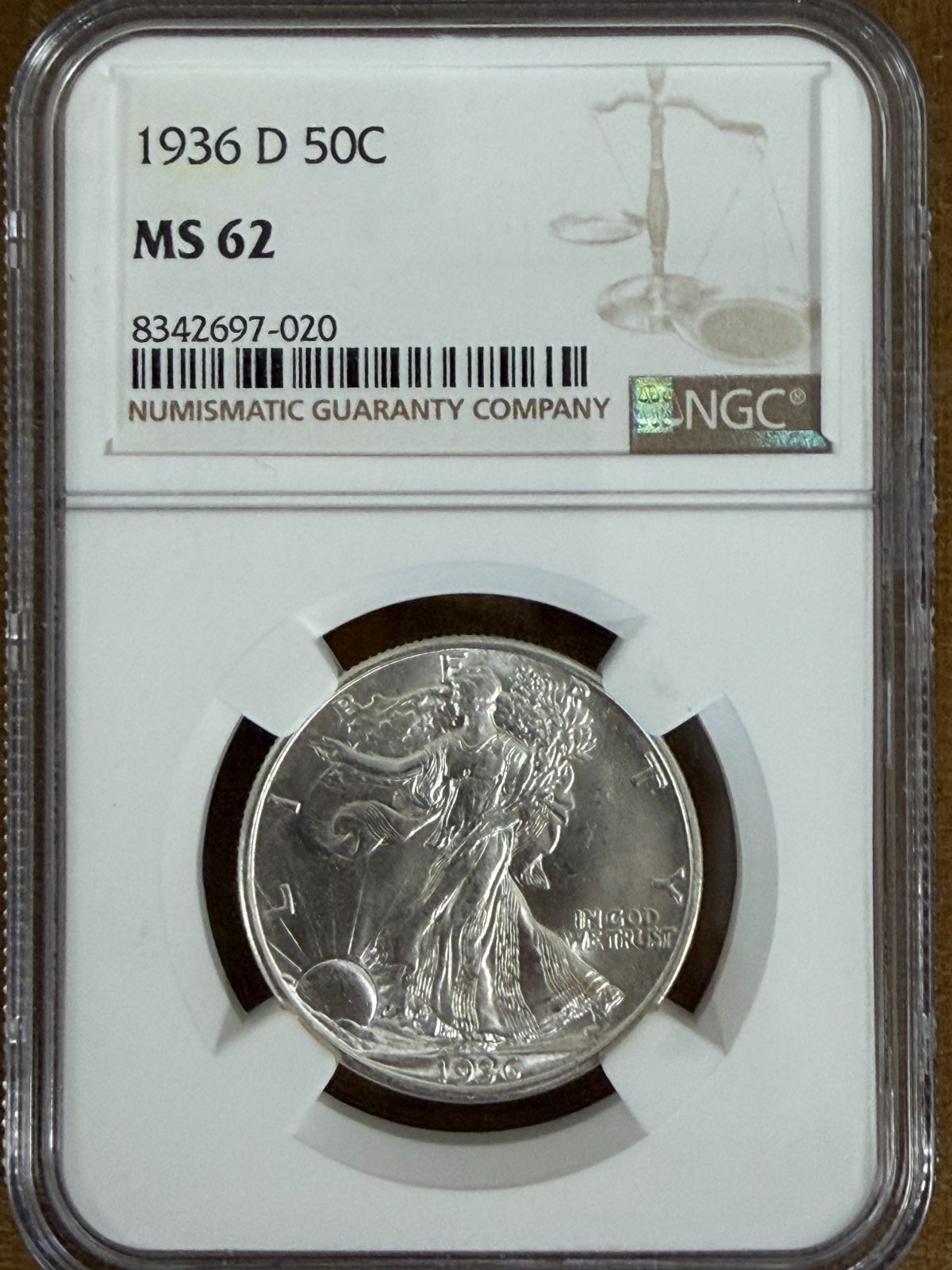 1936 D Walking Liberty 50 cents NGC MS 62