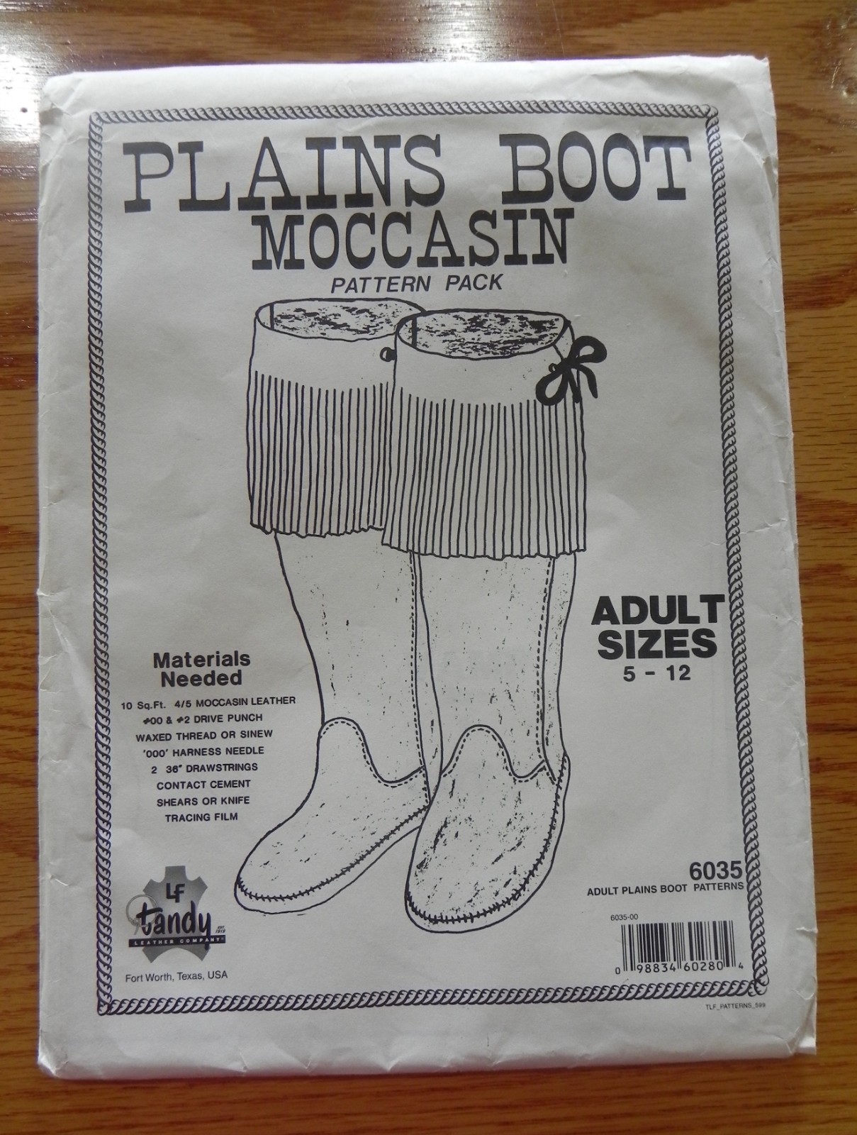 PLAINS BOOT MOCCASIN PATTERN PACK #6035 ADULT SIZES 5 - 12 BY TANDY
