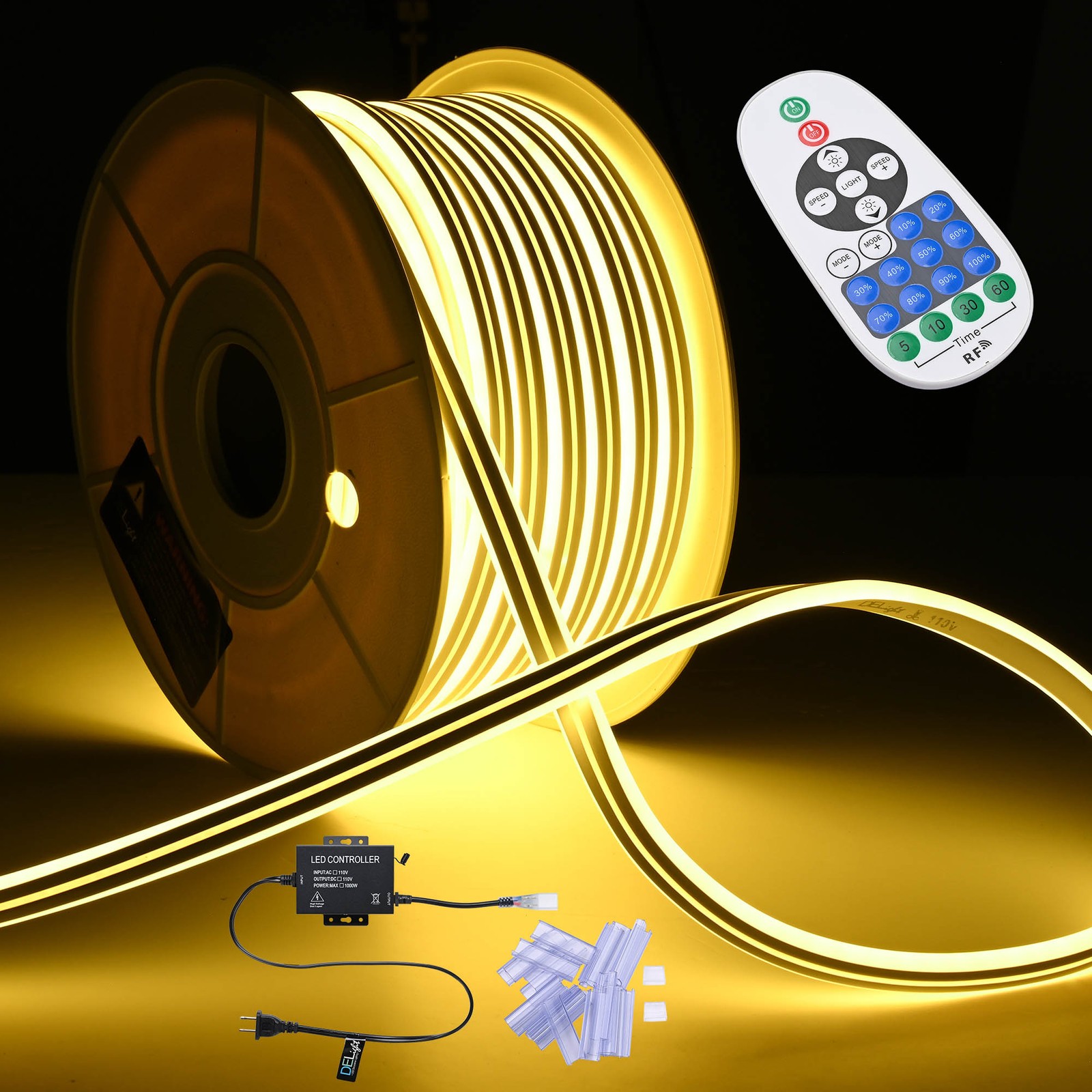 DELight Outdoor AC 110V 100FT Warm White LED Neon Rope Lights Railing Deck