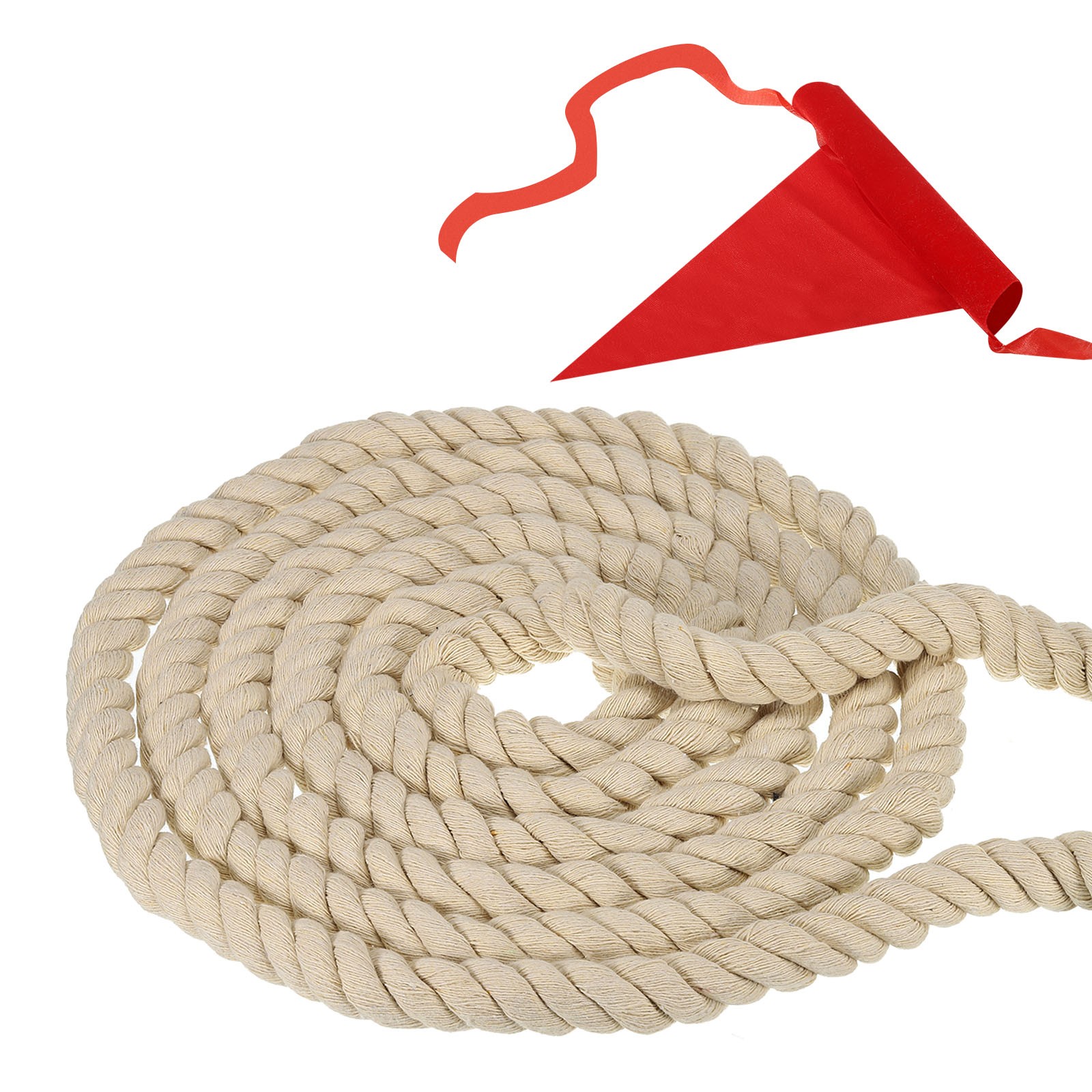 10" Tug of War Rope for Adults Teen Twisted Cotton Rope with Flag Khaki