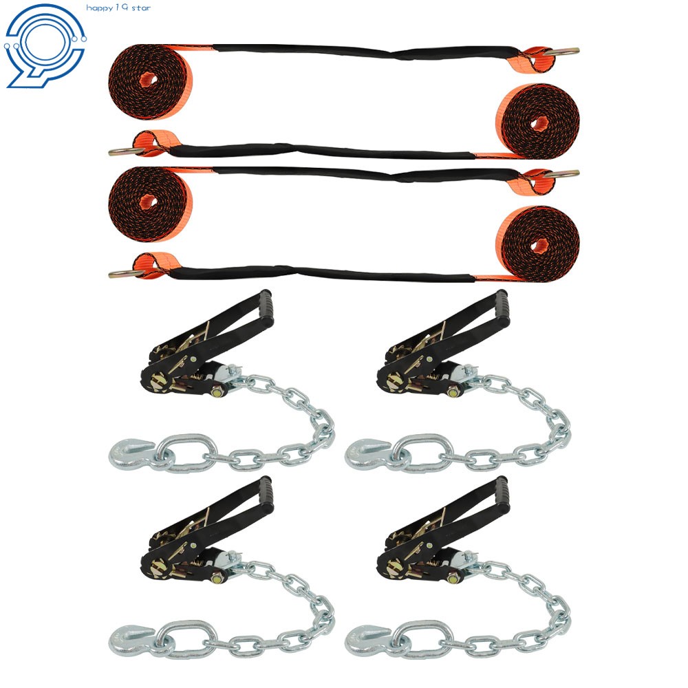 4 Pack 2'' x 96'' Car Tie Down with Chain Anchors For Trailer SUV Truck