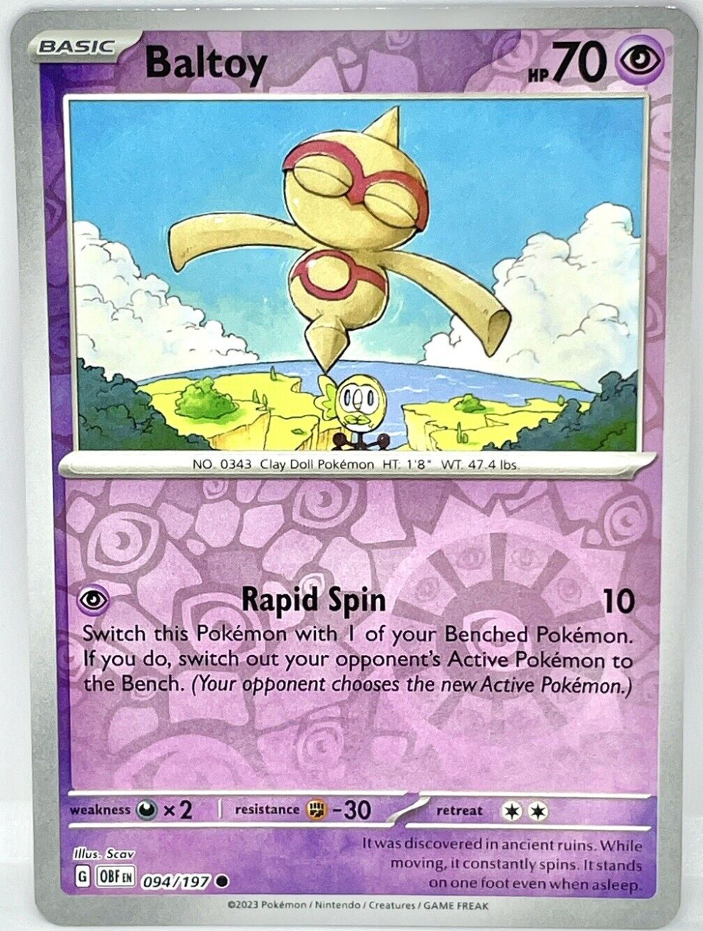 Pokemon - Baltoy 094/197  - Obsidian Flames - Reverse  Holo - NM/M