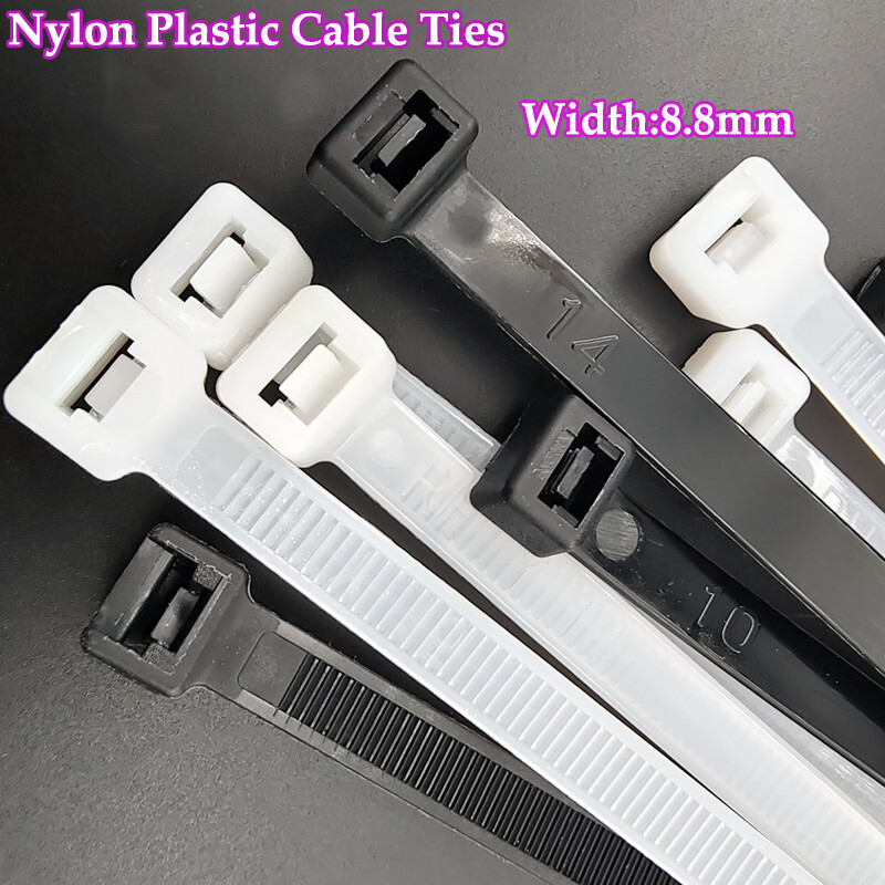 8.8mm Width Nylon Plastic Cable Ties Zip Tie Wraps Strong All Sizes White/Black