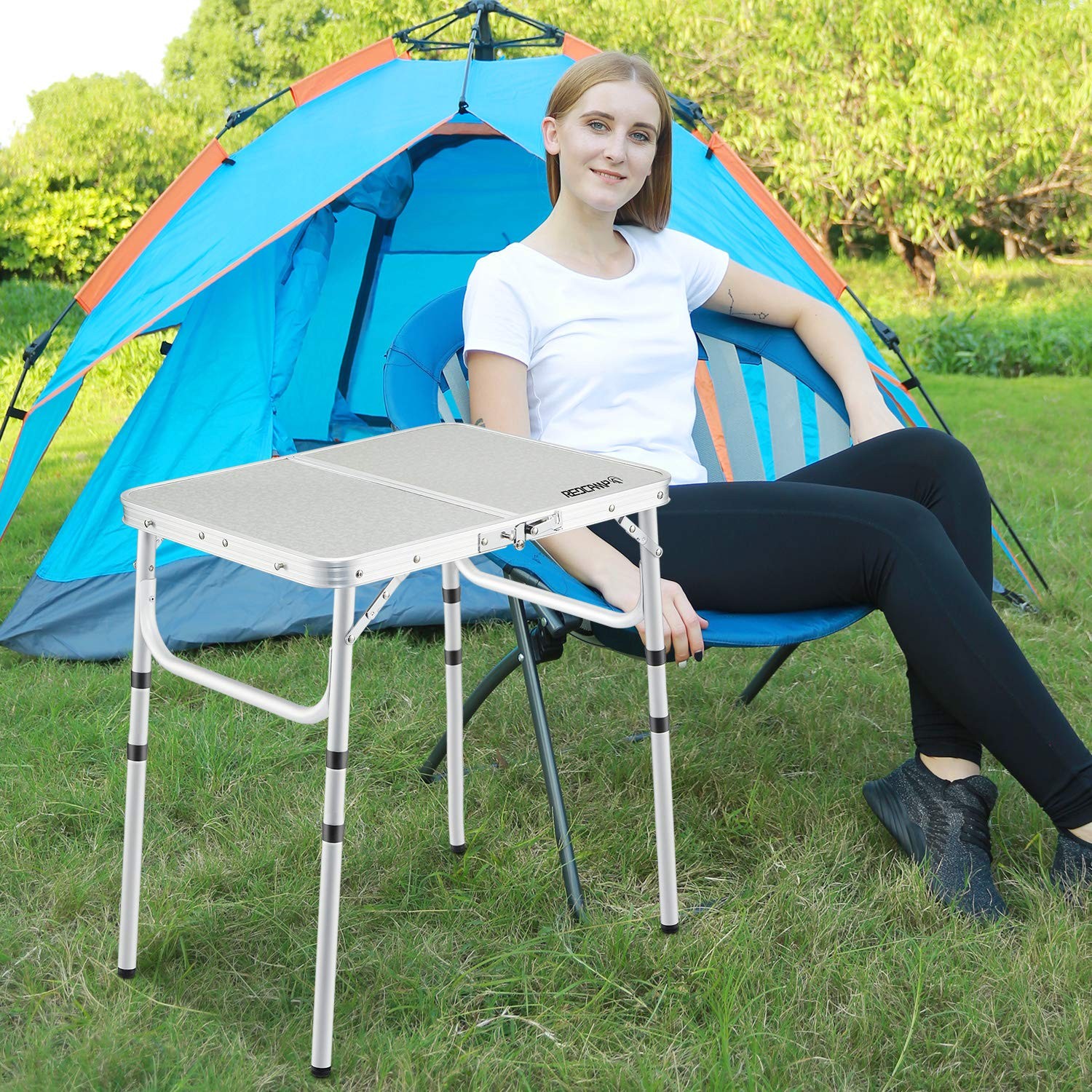 REDCAMP Small Folding Camping Table 2ft, 3 Heights Portable Outdoor Folding T...