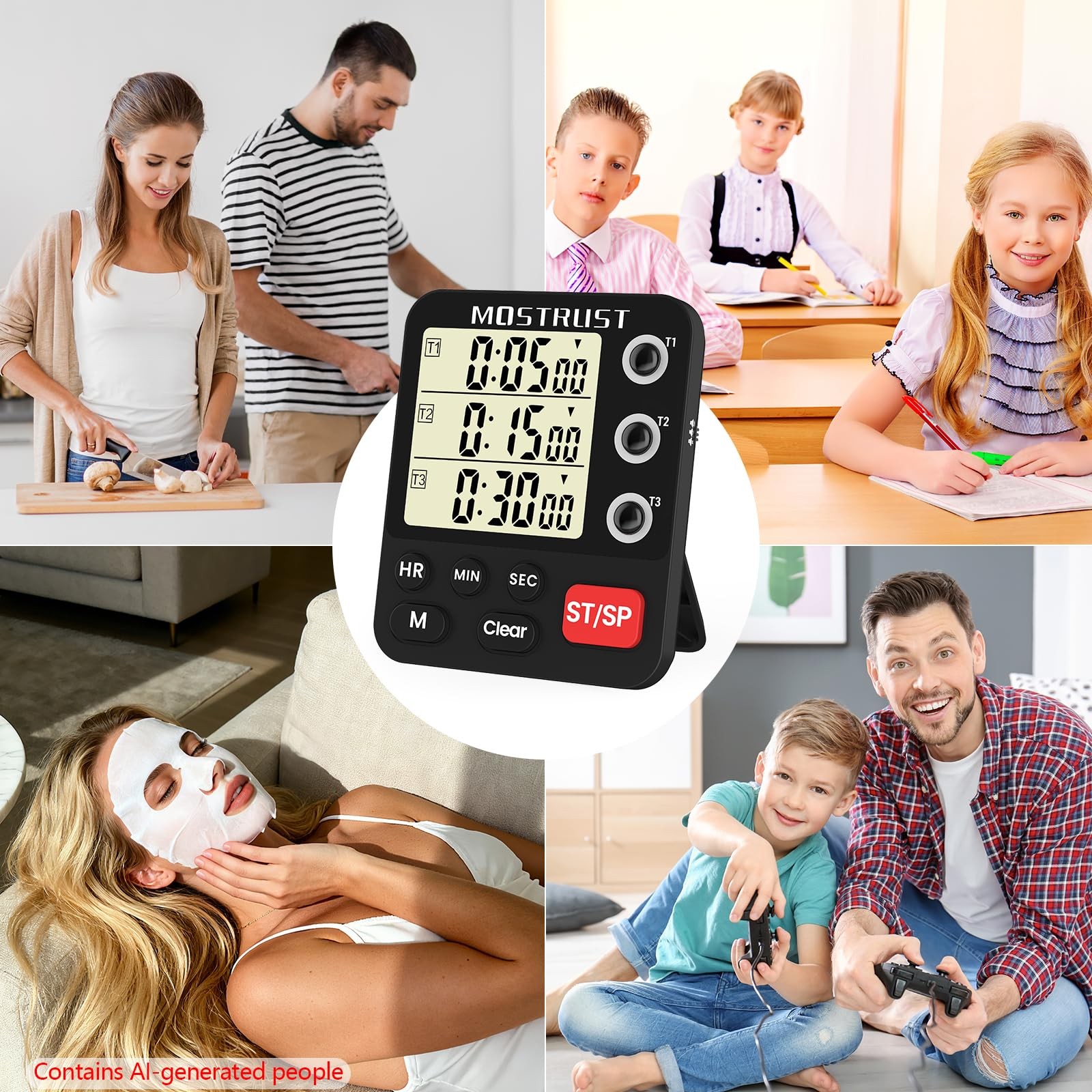 Digital Dual Kitchen Timer, 3 Channels Triple Countdown Timer for Cooking, Ma...
