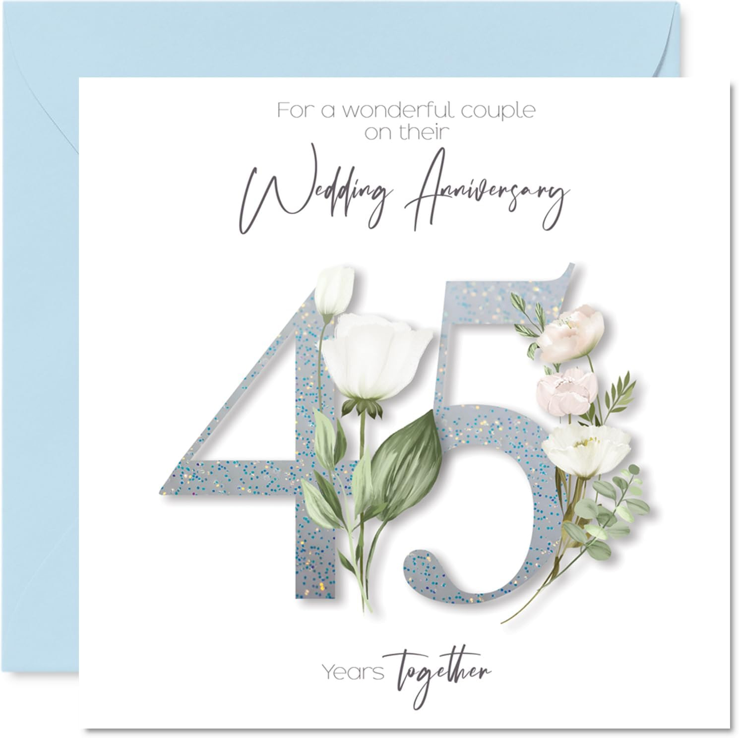 45Th Anniversary Card for Women Men - Fancy Floral Flowers - Happy 45 Year Anniv