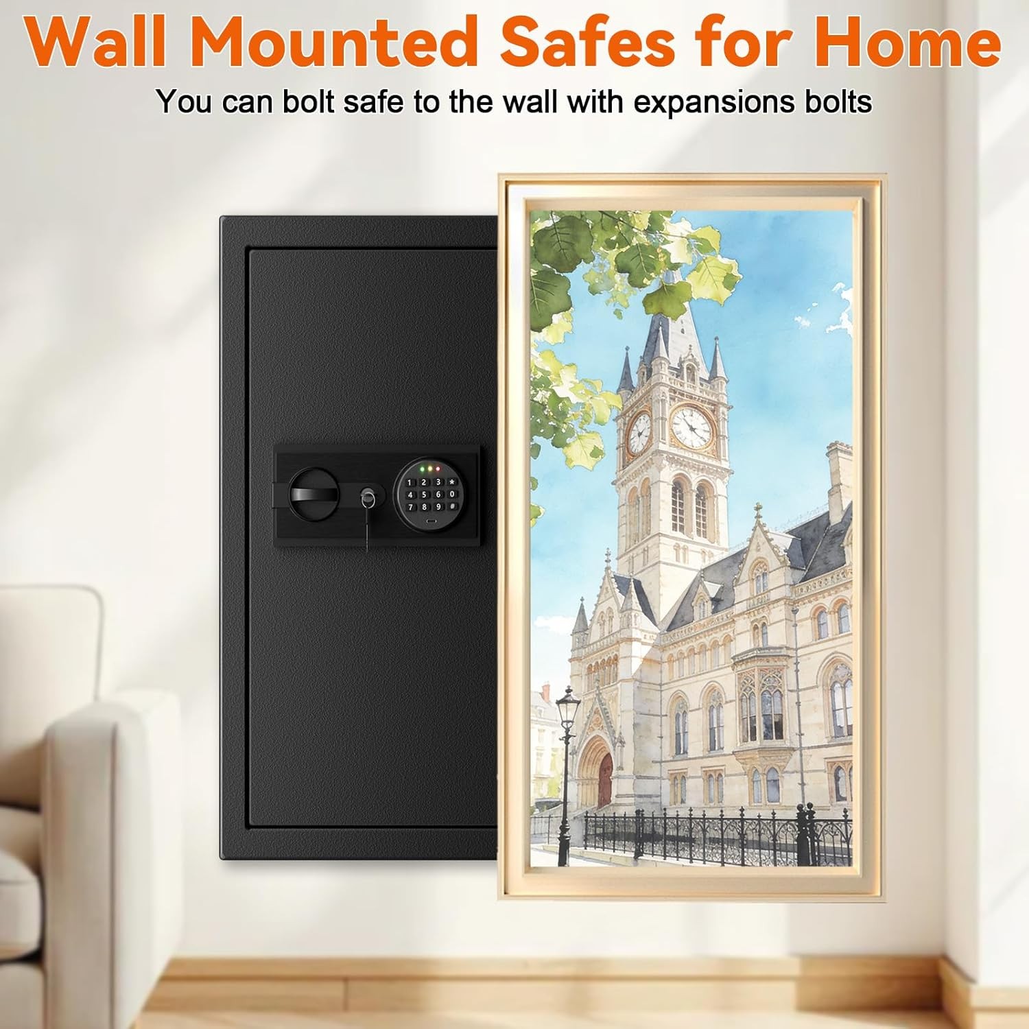 Pelinix Fireproof Wall Safe Between Studs Heavy Duty Digital Keypad 2-Shelf