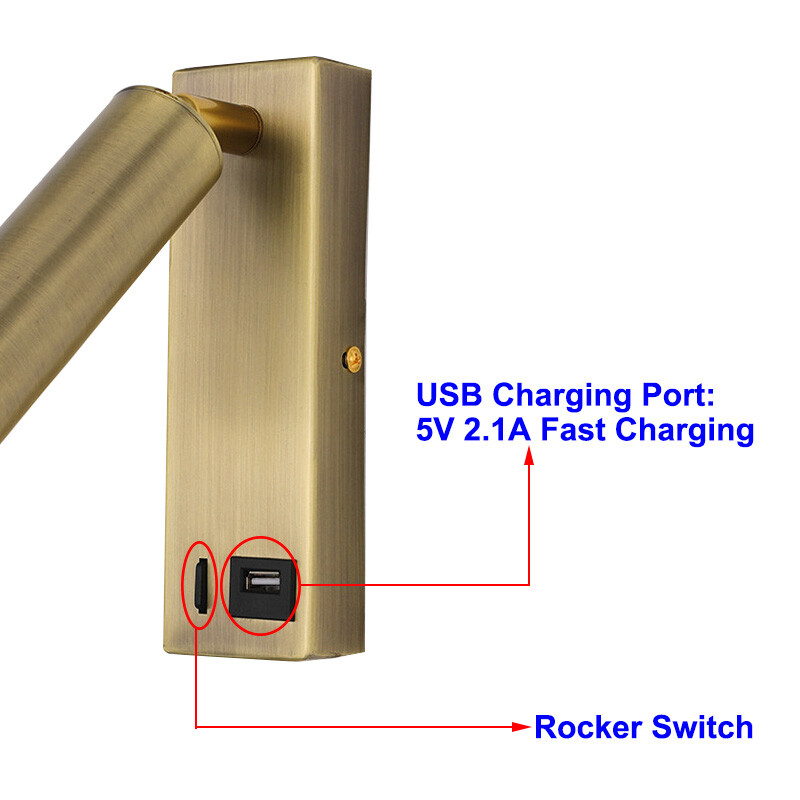 COB LED Bedside Light Wall Lamp Fixture USB Charging Port Switch Surface Mounted