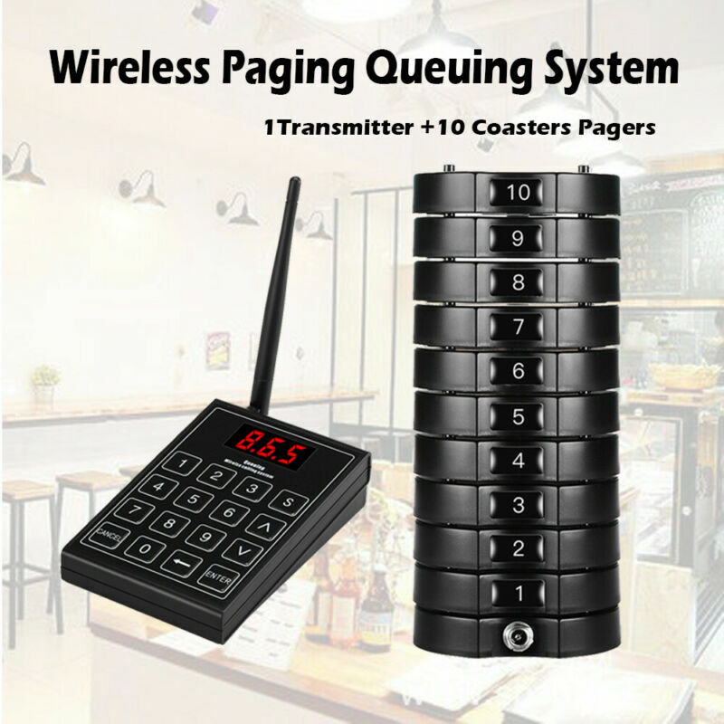 Restaurant Wireless Paging Equipment +10 Coaster Pagers Fast Food Calling system