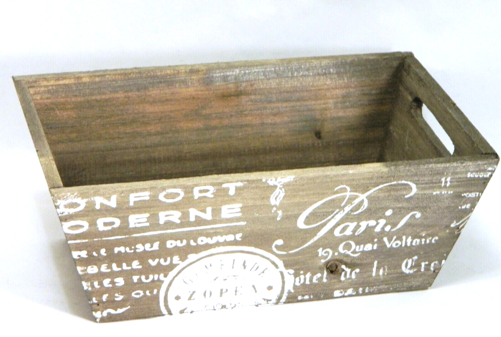 Wood Planter Flower Box French Script Handles 10.75" Container