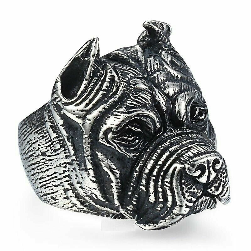 925 Sterling Silver Charms Pit Bull Dog Fashion Wedding Engagement Ring Size 7