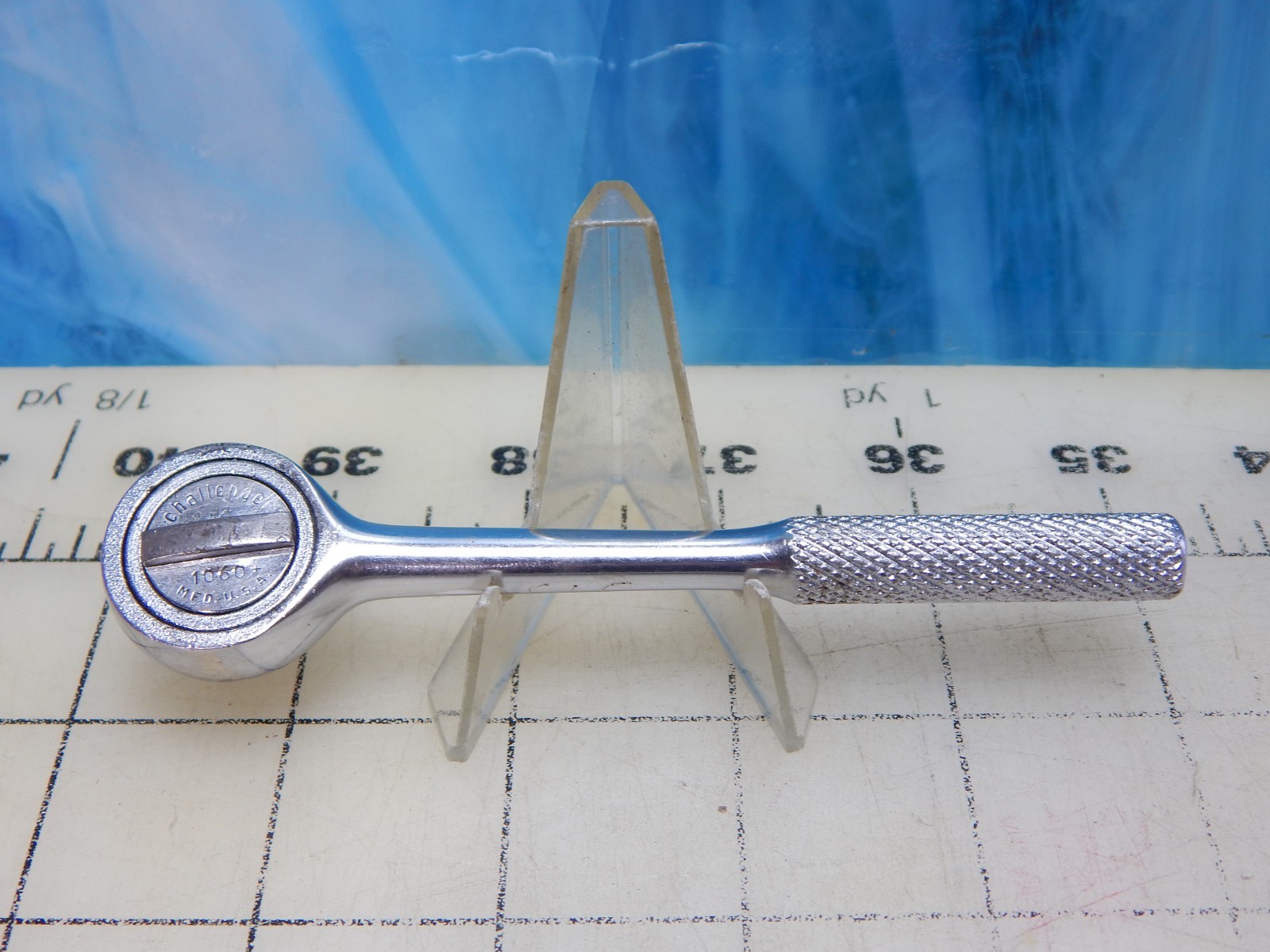 Vintage Challenger 1/4" Drive Ratchet Knurled Handle Chrome 1060 USA 4.5"