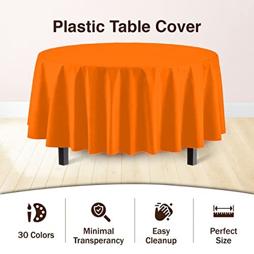 Exquisite 6-Pack Premium Plastic Tablecloth Plastic Table 84in. Round Orange