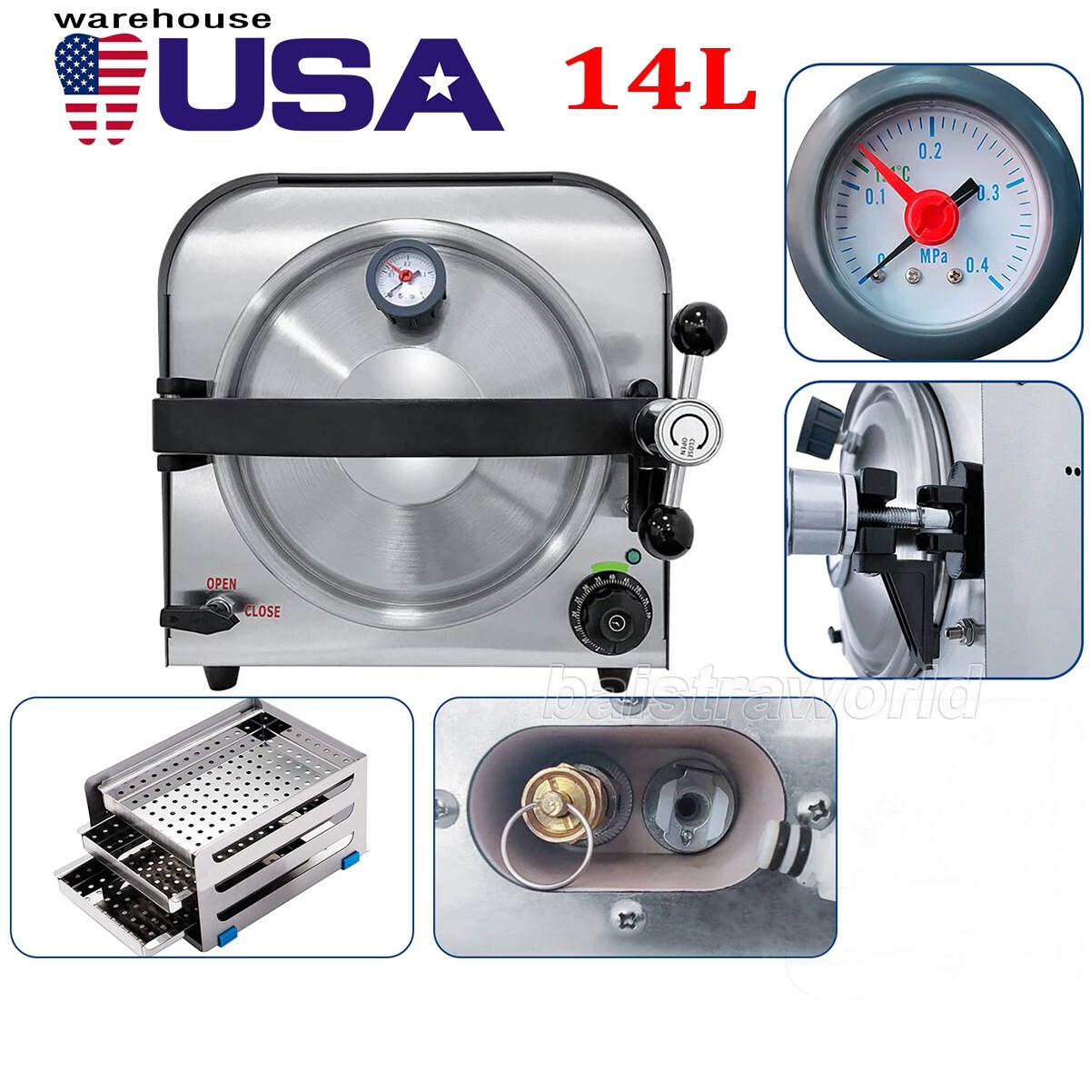 14L Dental Lab Medical Autoclave Sterilizer Vacuum Steam Sterilization 110V