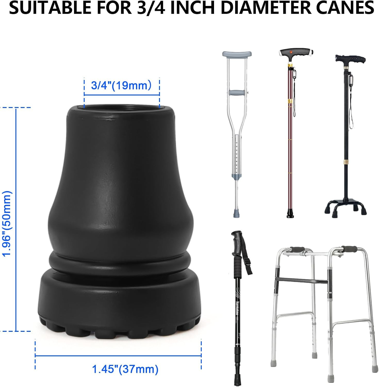 4 Pcs Replacement Crutch Tips 3/4 Inch Crutch Feet Cap Hiking Walker Tips Heavy
