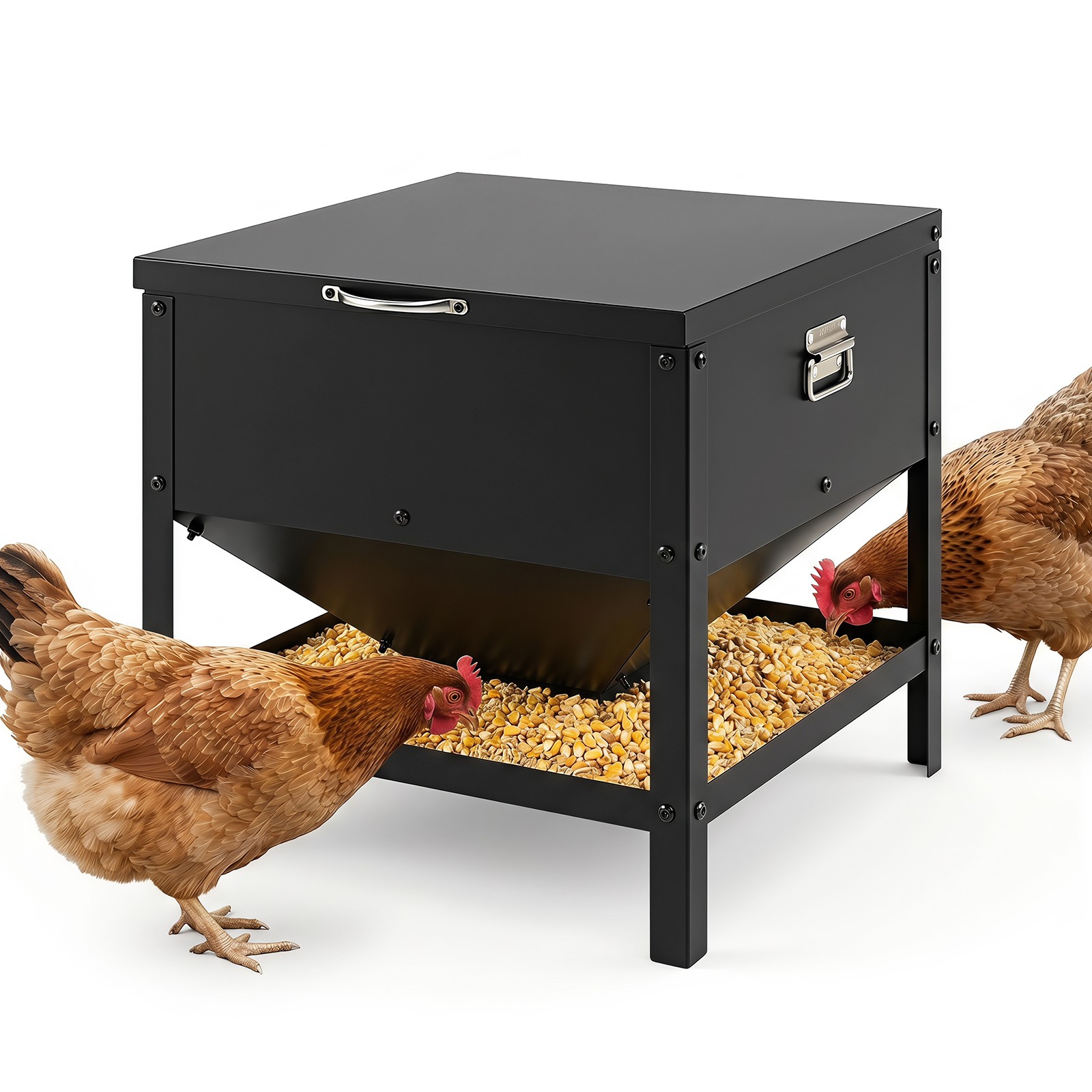 Large Capacity Chicken Feeding Box w/Openable Lid & Portable Handles for Coops