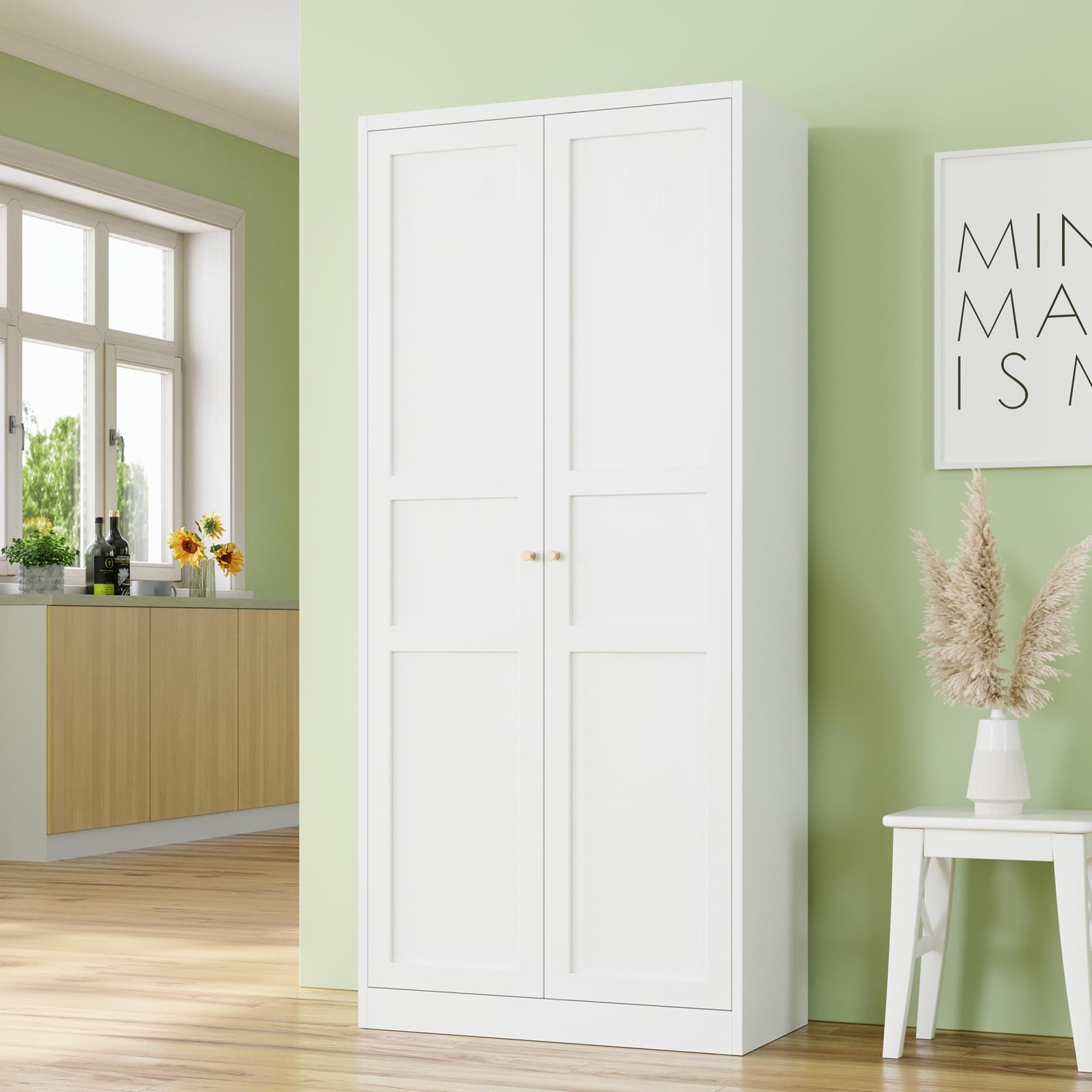71 H Metal Storage Cabinet 2 Doors 5 Shelves 6 Tier White Kitchen Pantry Laundry