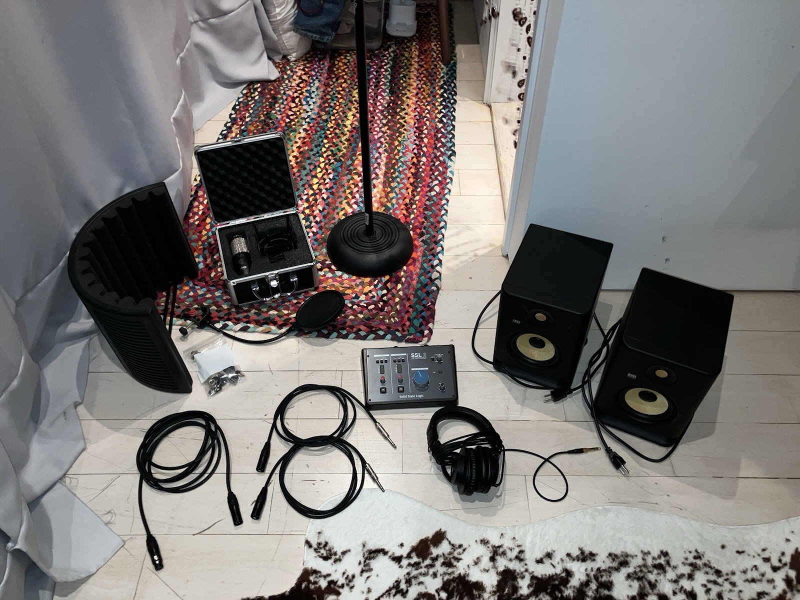 Complete Home Studio Setup with Microphone, Speakers, Mixer & Cables.