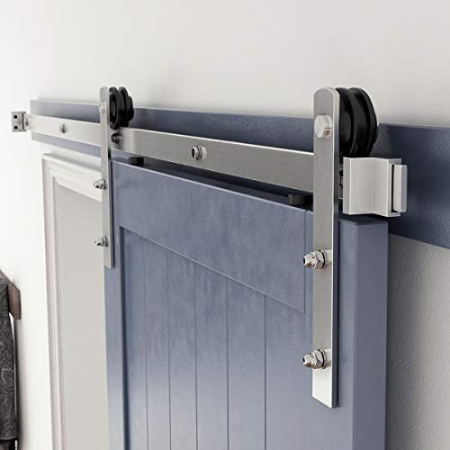 Brushed Nickel Sliding Barn Hardware Kit-Sturdy Silvery Track-Smoothly 6 Feet