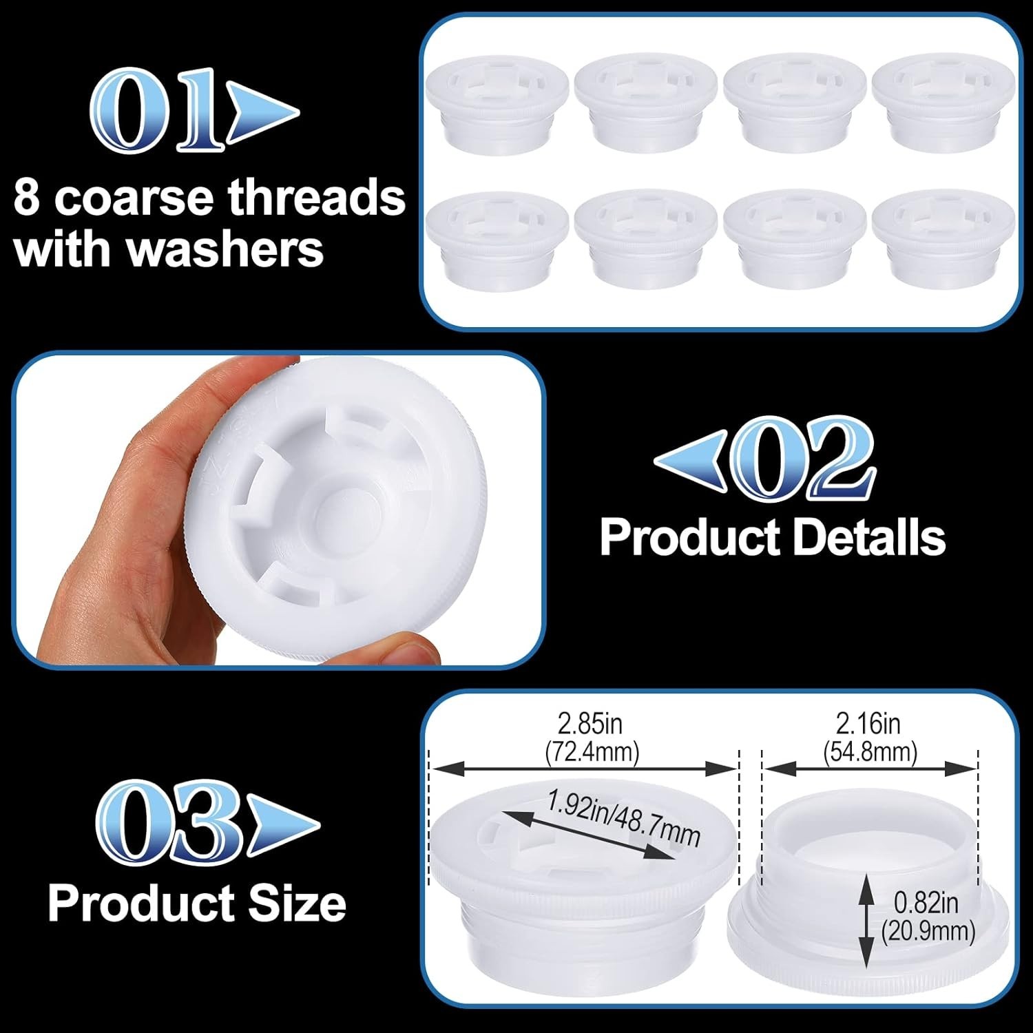 Bung Caps 2'' Fine and Coarse Thread with Gasket Poly Buttress Drum Bung Hole