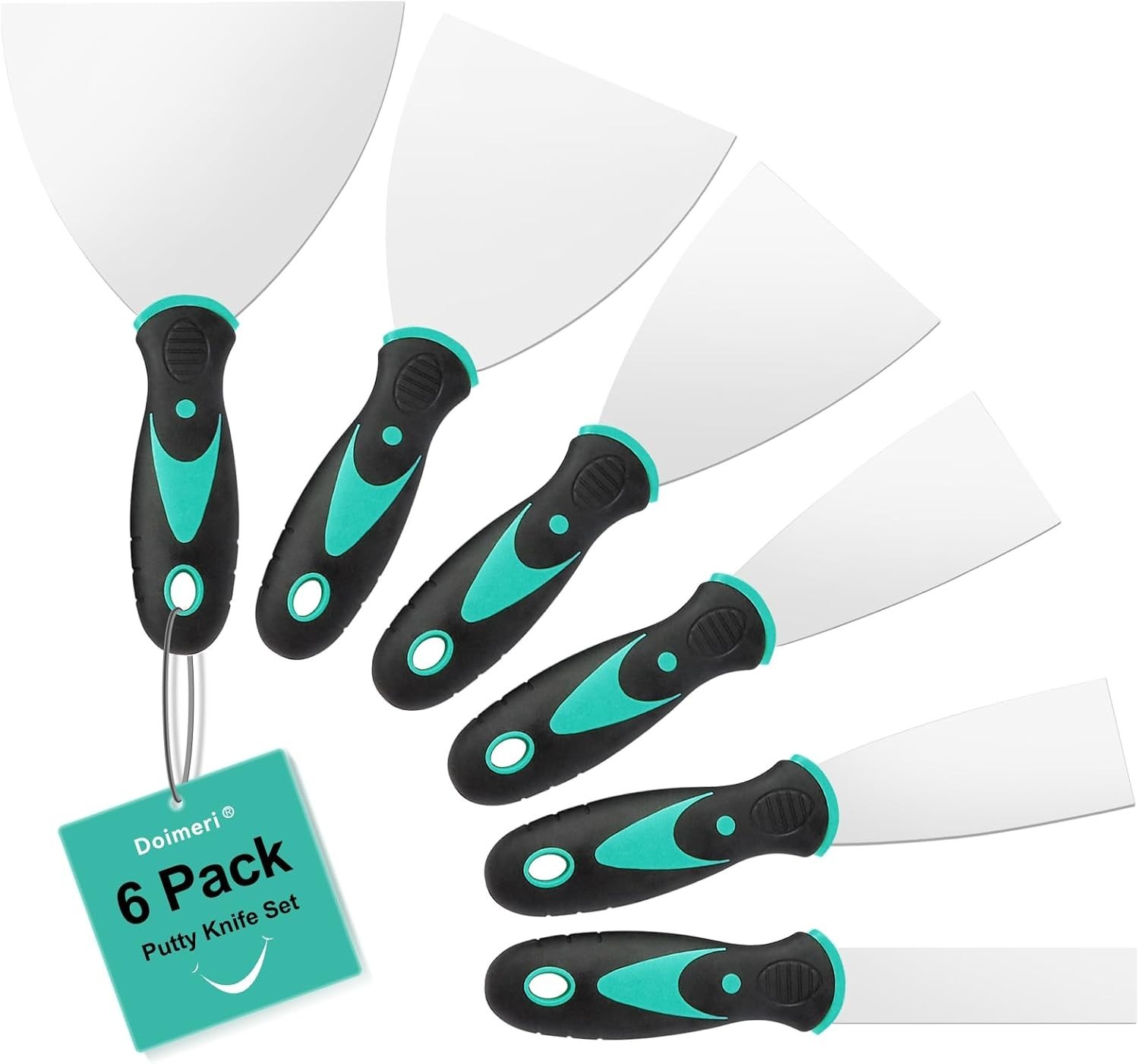 6 Pack Putty Knife, 1” 1.5” 2” 3” 4” 5” Spackle Knives, Premium Stainless Steel