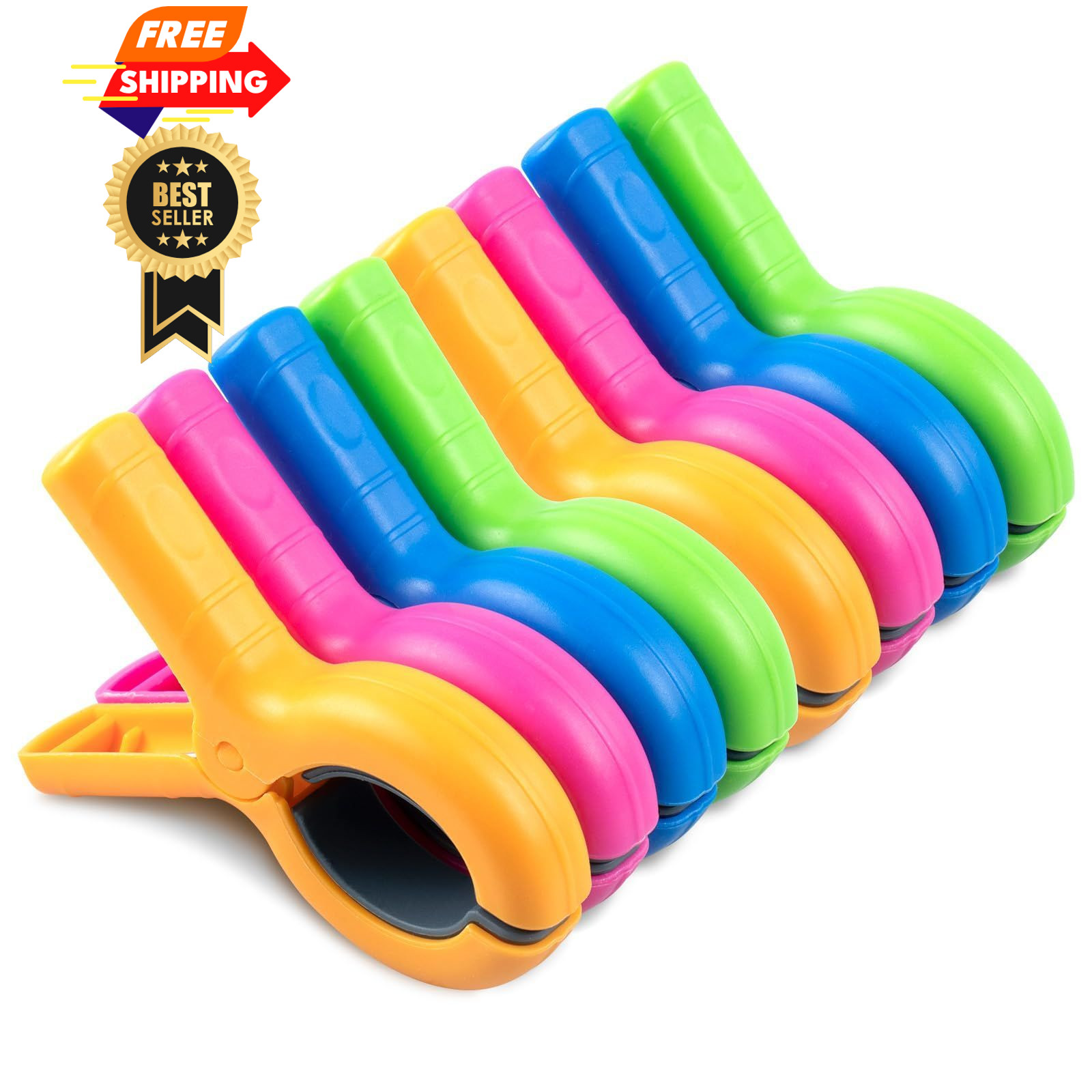 Large Beach Towel Clips for Chairs, 8 Large, Pink, Green, Orange, Blue