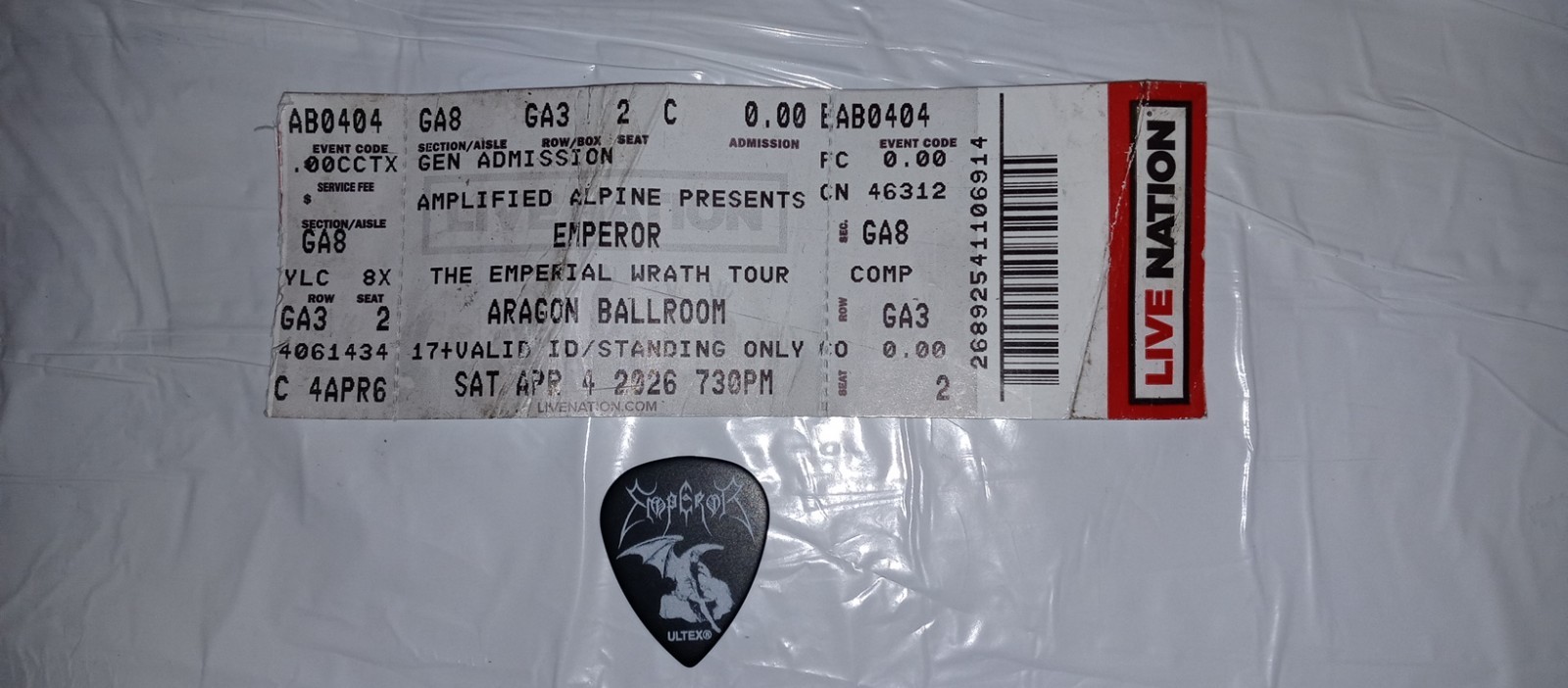EMPEROR Black Me Chicago 4/4/2026 Concert Ticket Stub + Tour Stage GUITAR PICK