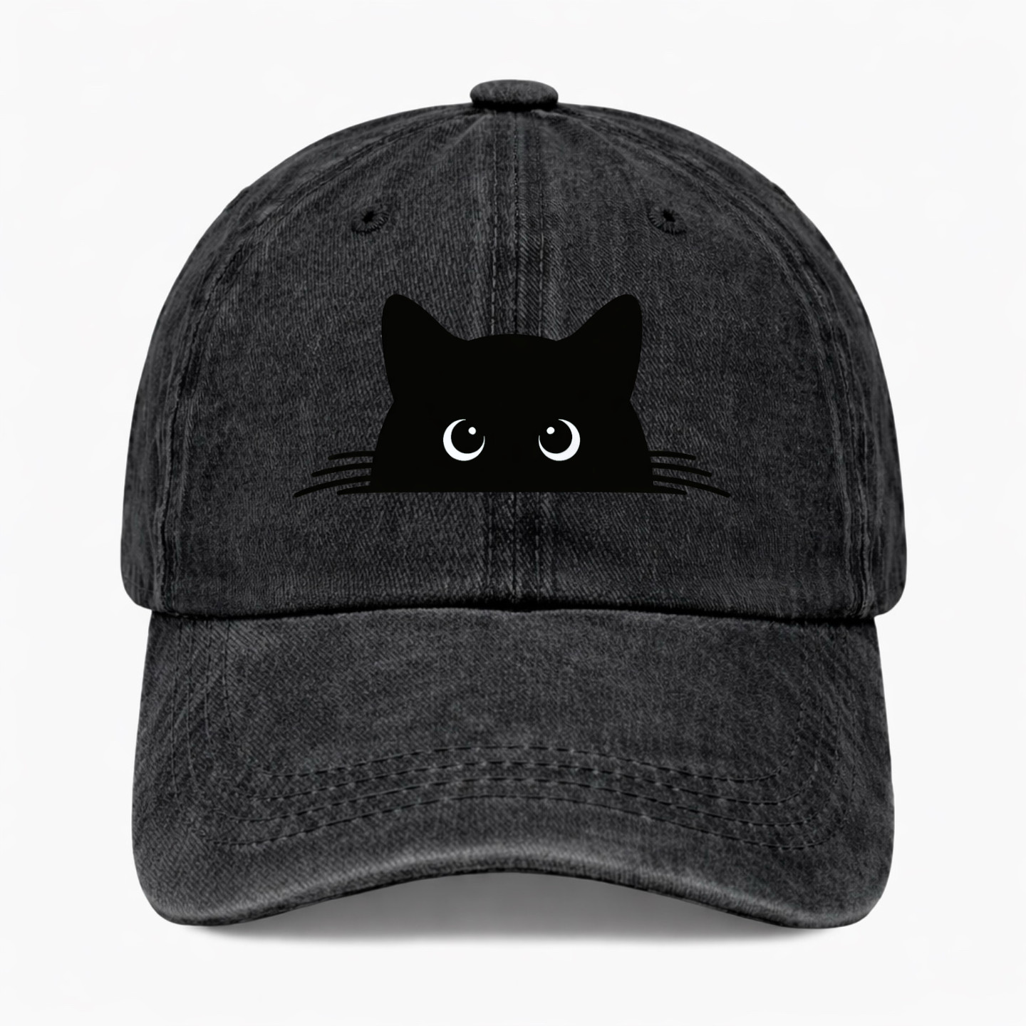 Black Cat Hat Cute Cat Washed Baseball Cap Funny Kitty Peek Hat Unisex Gift Cap