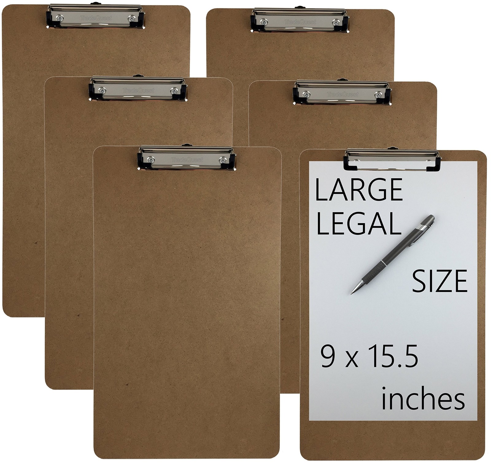 Trade Quest Legal Size Clipboard 9'' x 15.5'' Low Profile Clip Hardboard Sing...