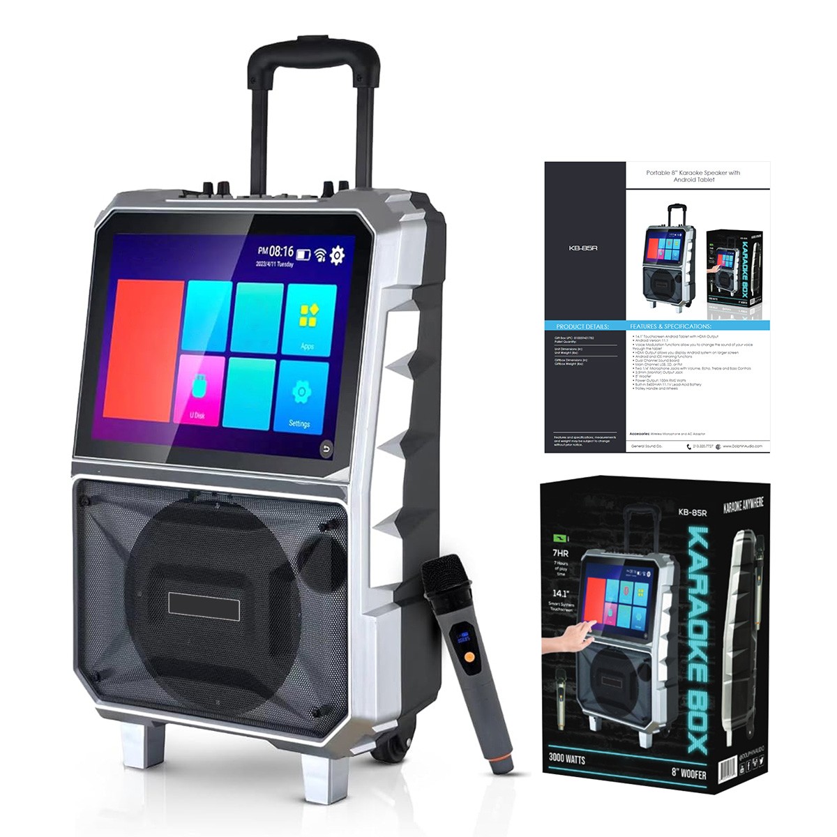 Professional Karaoke Machine BT Speaker w/ Wireless Mic & Lyrics Display Screen
