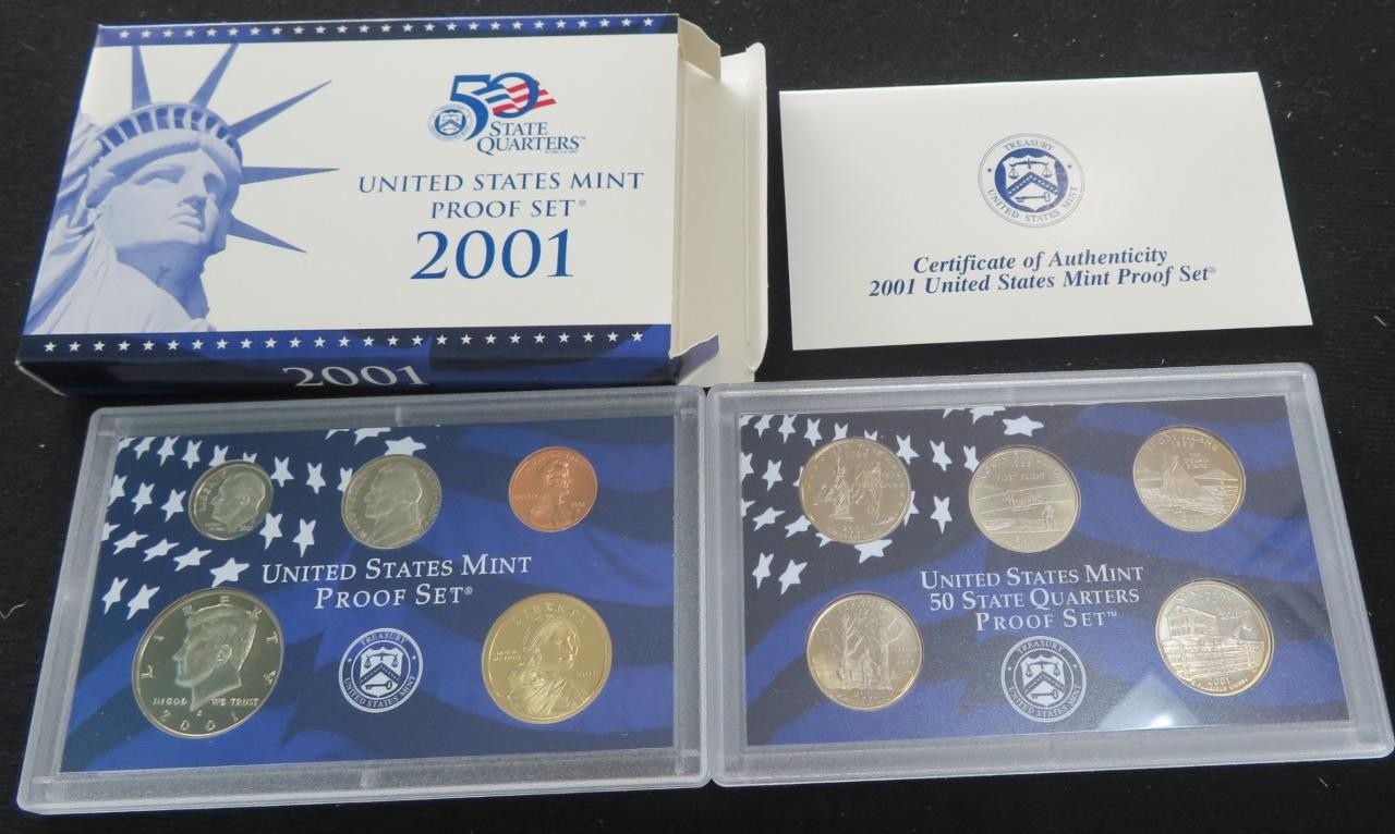 2001 U.S. Proof Set * 10 Coins * With Original Box & COA *