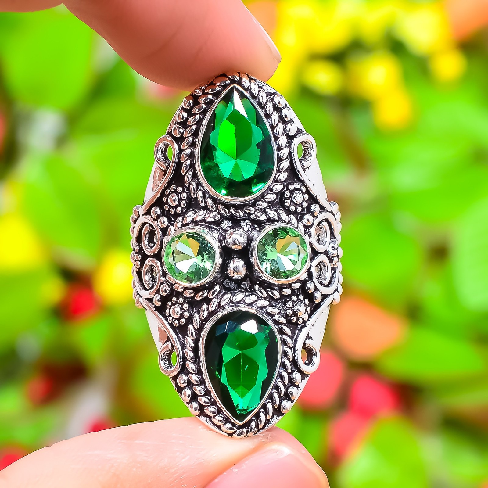 Natural Peridot Gemstone Handmade 925 Sterling Silver Gift Ring Size 10 n362