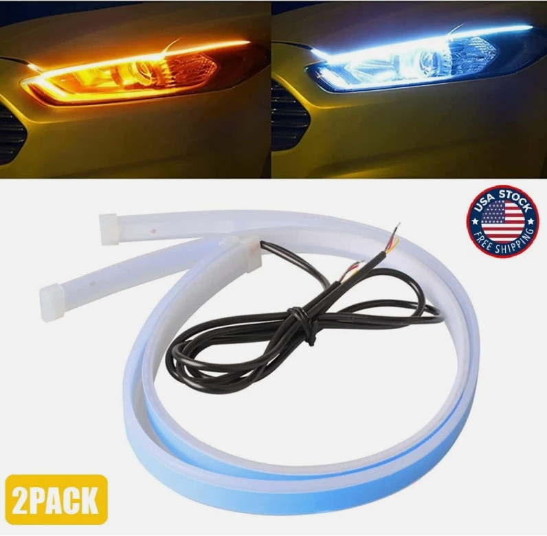 2PCS 24 Inch Car LED Strip Lights Waterproof Car Daytime Running Light Strip USA