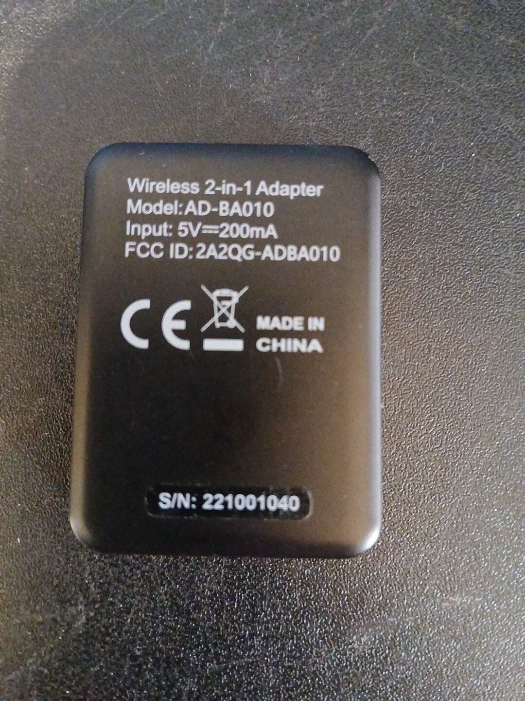 Aisidra Model AD-BA010 Transmitter Bluetooth Wireless 2 in 1 Adapter Audio 5V