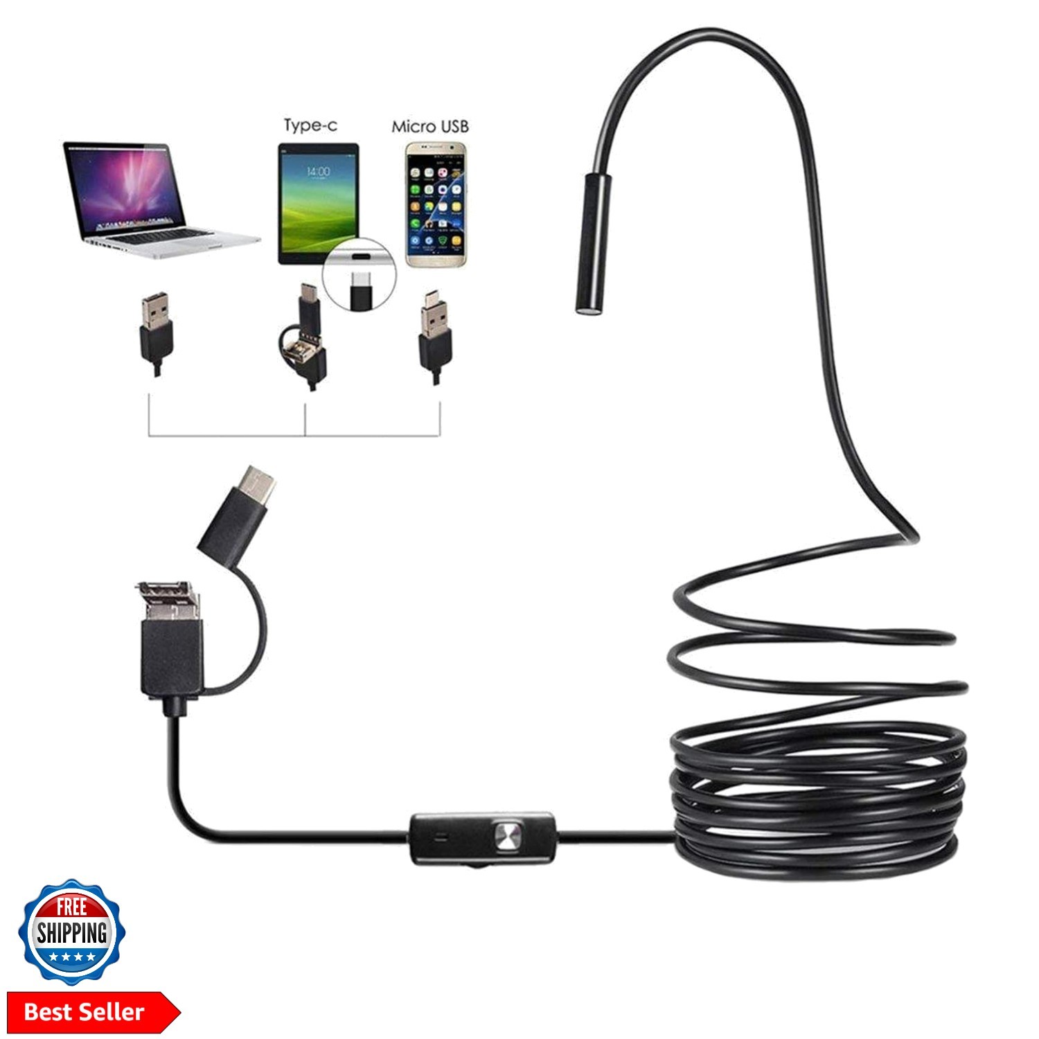 Endoscope, 3-in-1 Type-C USB Inspection Camera, 6 Adjustable Led Light,Inspec...
