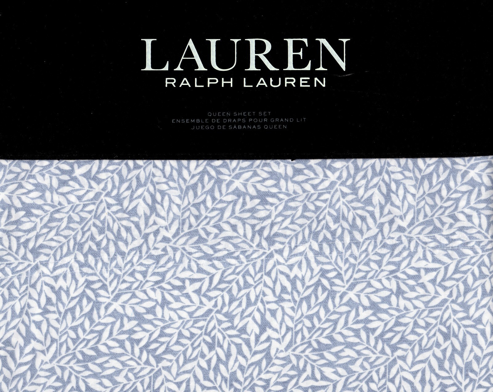 Ralph Lauren Willa QUEEN chambray blue leaf 4 pc sheet set cotton