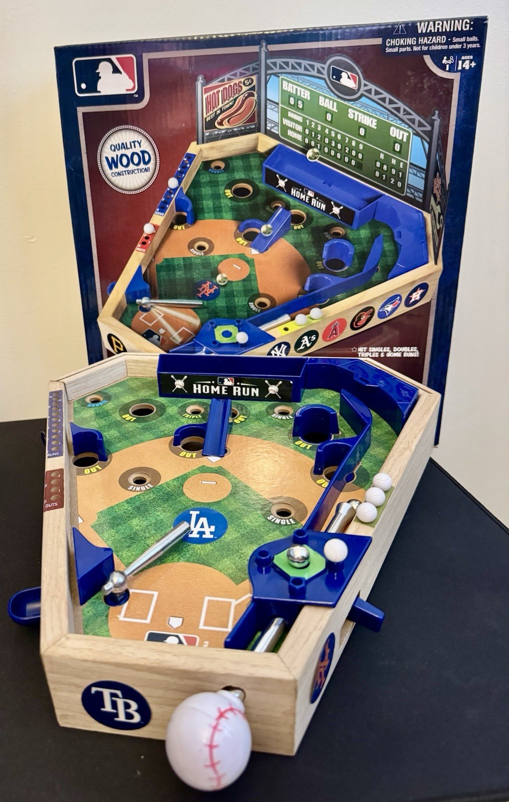 MLB Official Quality Wooden Pinball Baseball Game 14 x 12 x 8 inches