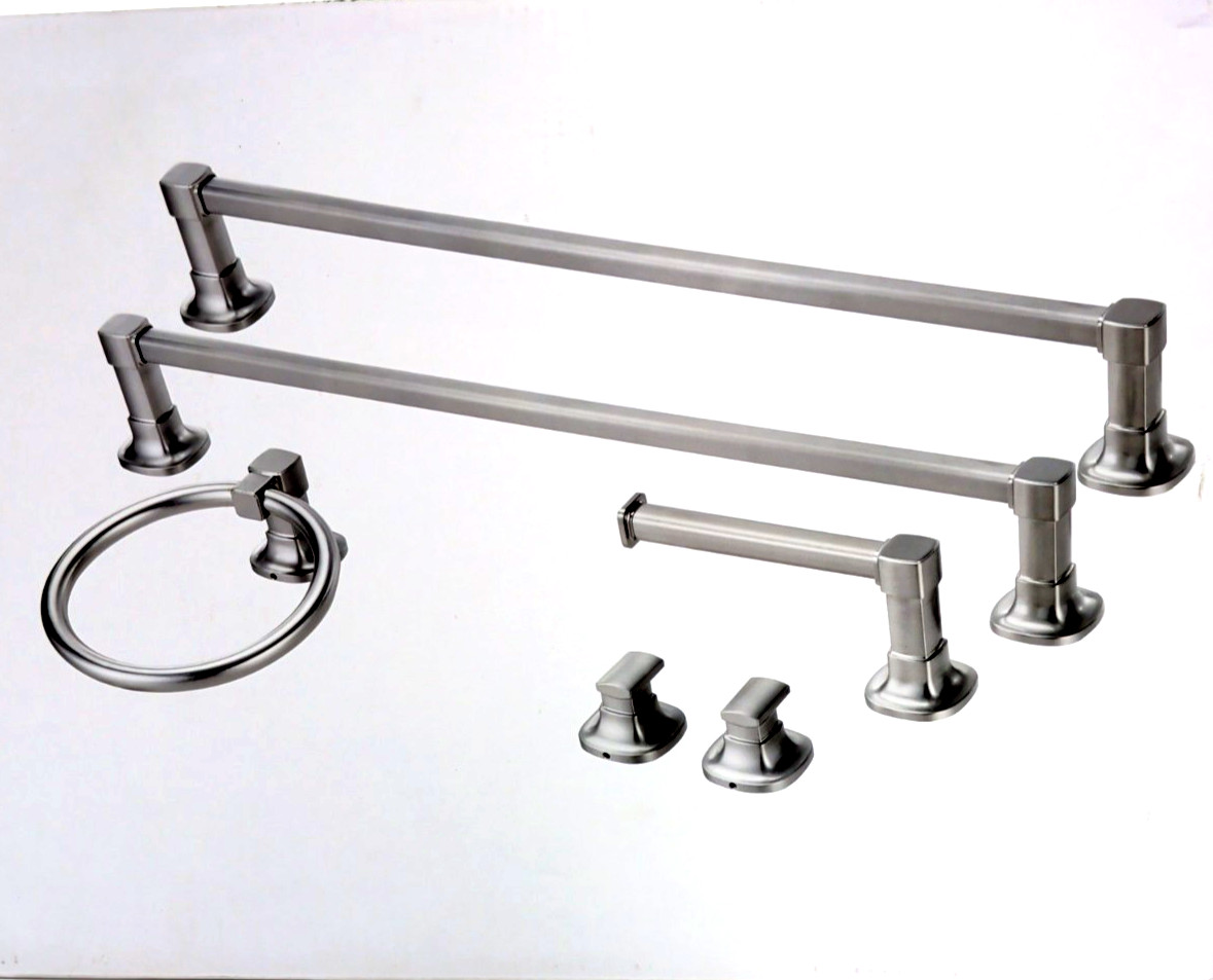 Landia Home 6-Piece Bath Hardware Collection Set Brushed Nickel, 2 Towel Bars