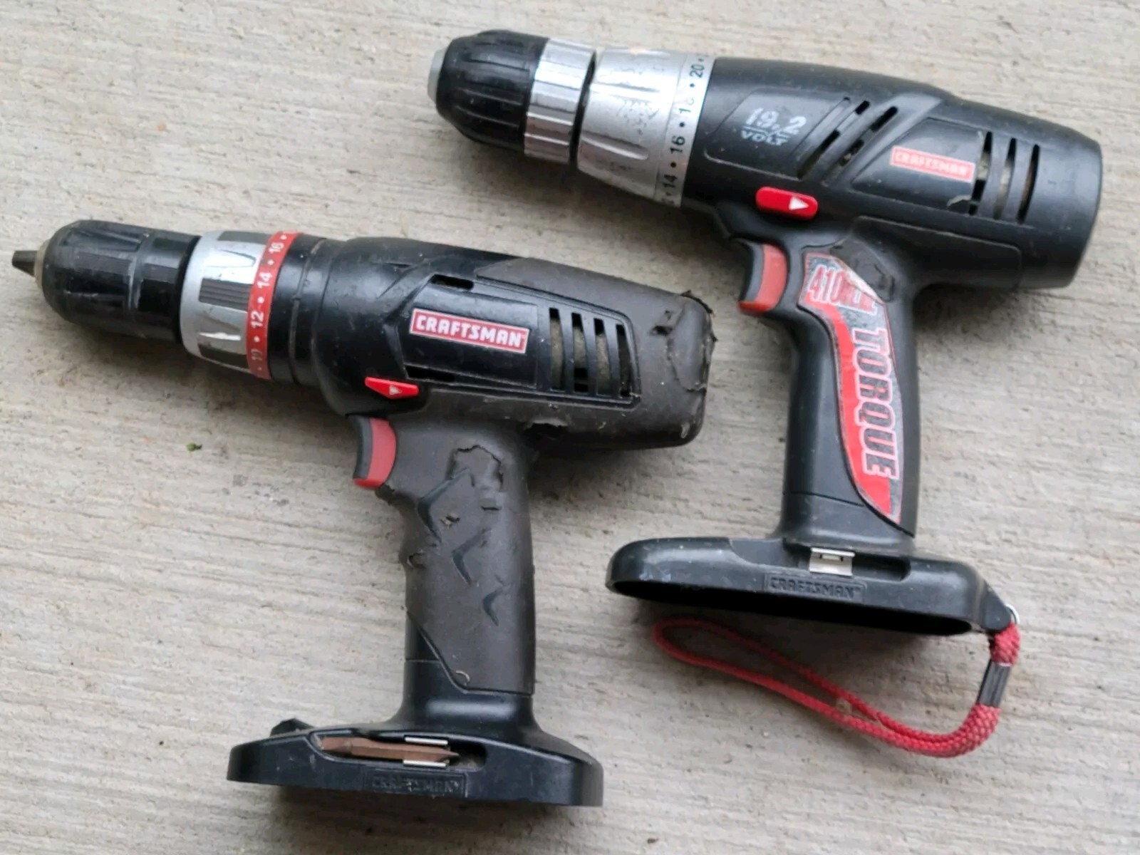 Two Craftsman drill drivers 1/2 " 19.2 volt Charger & Battery & 75th Flashlight