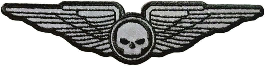 REFLECTIVE SKULL WINGS Motorcycle Biker Chopper Patch -2PC IRON ON SEW 6"X 2"