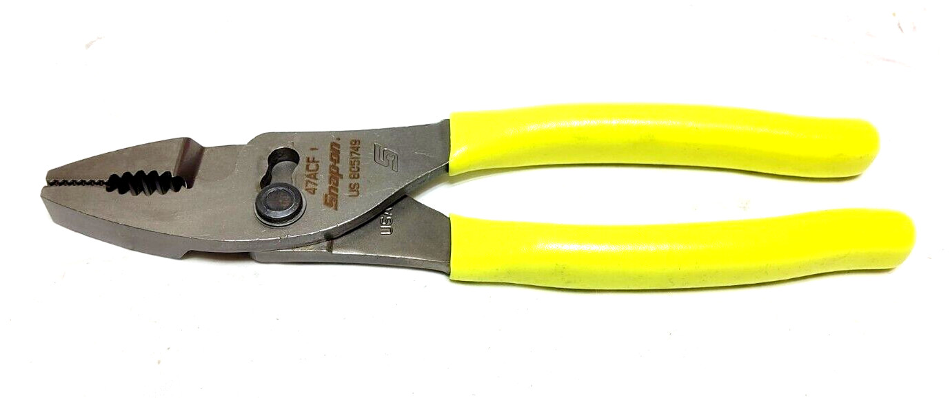 New Snap-on 7" long Yellow Hi-Viz Vinyl Grip Combination Slip Joint Pliers 47ACF
