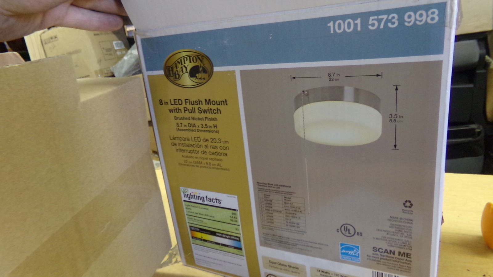 Hampton Bay 8 in. 60-Watt Equivalent Brushed Nickel LED with pull switch