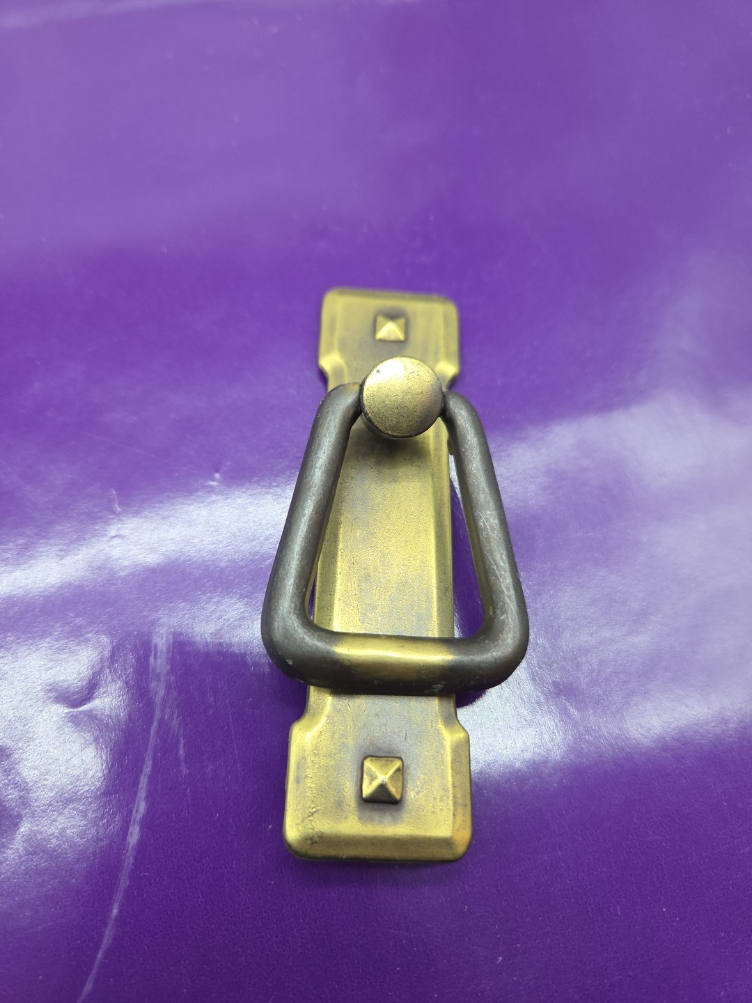ANTIQUE BRASS VERTICAL Mission Style Drawer Pull patina rustic vintage zinc old