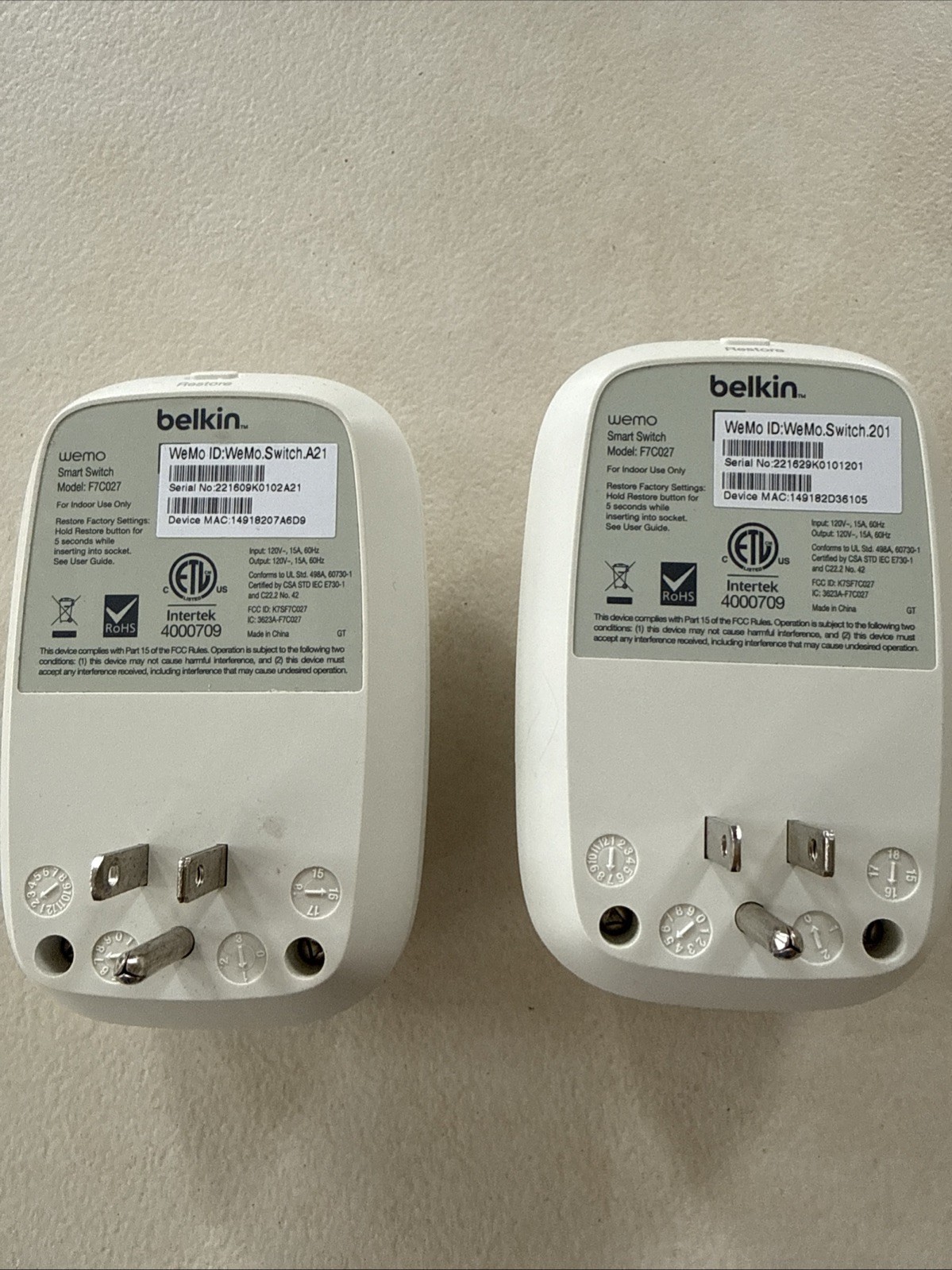 BELKIN WeMo Switch Wi-Fi Smart Plug Control Phone Device Wireless F7C027 X2