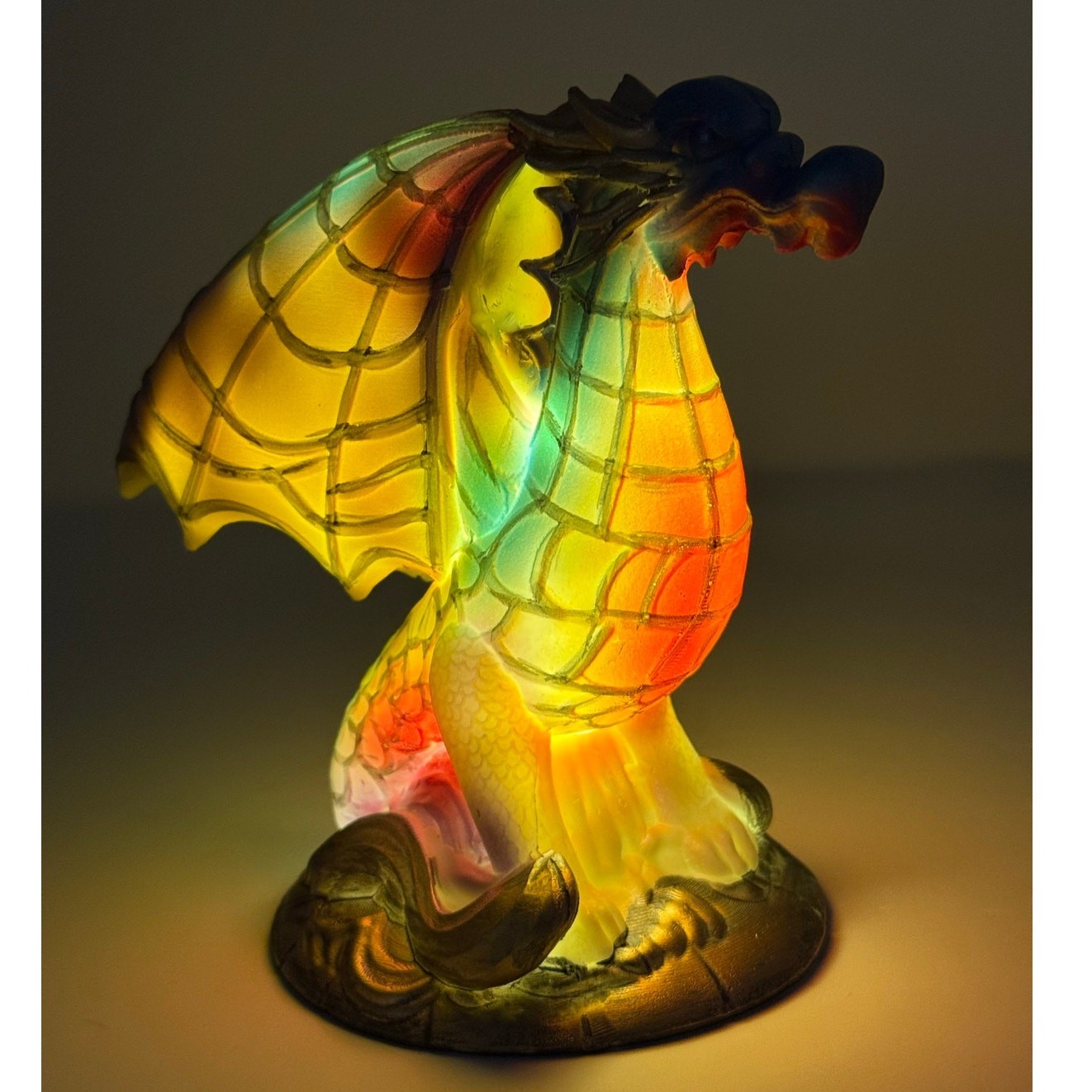 Dragon Lamp Night Light 6" Stained Glass Look Fantasy Lamp Battery Operated
