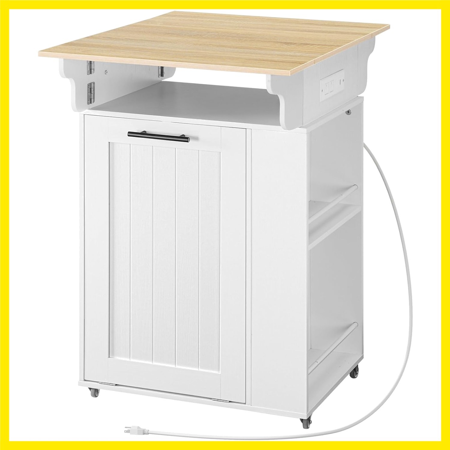 Kitchen Island with Trash Can Storage, Rolling Kitchen Island with Drop Leaf ...