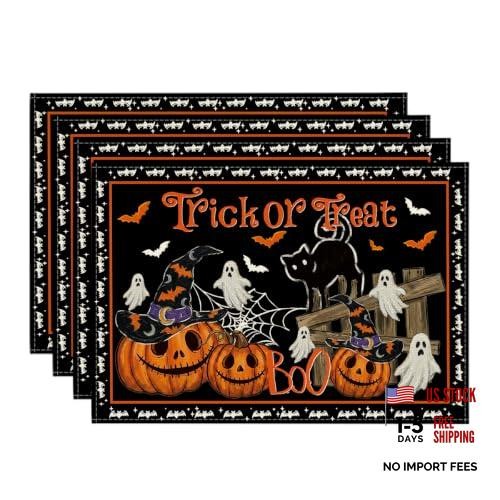 Black Picket Fence Halloween Placemats Set of 4-12 x 18 Inch | Heat-Resistant