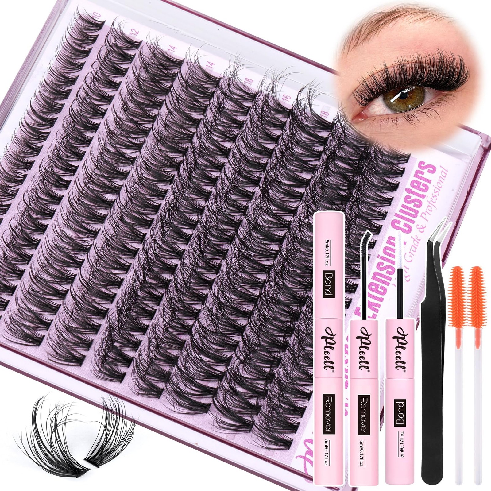 Fluffy Lash Extension Kit Wispy Eyelash 180 count (Pack of 1), Black